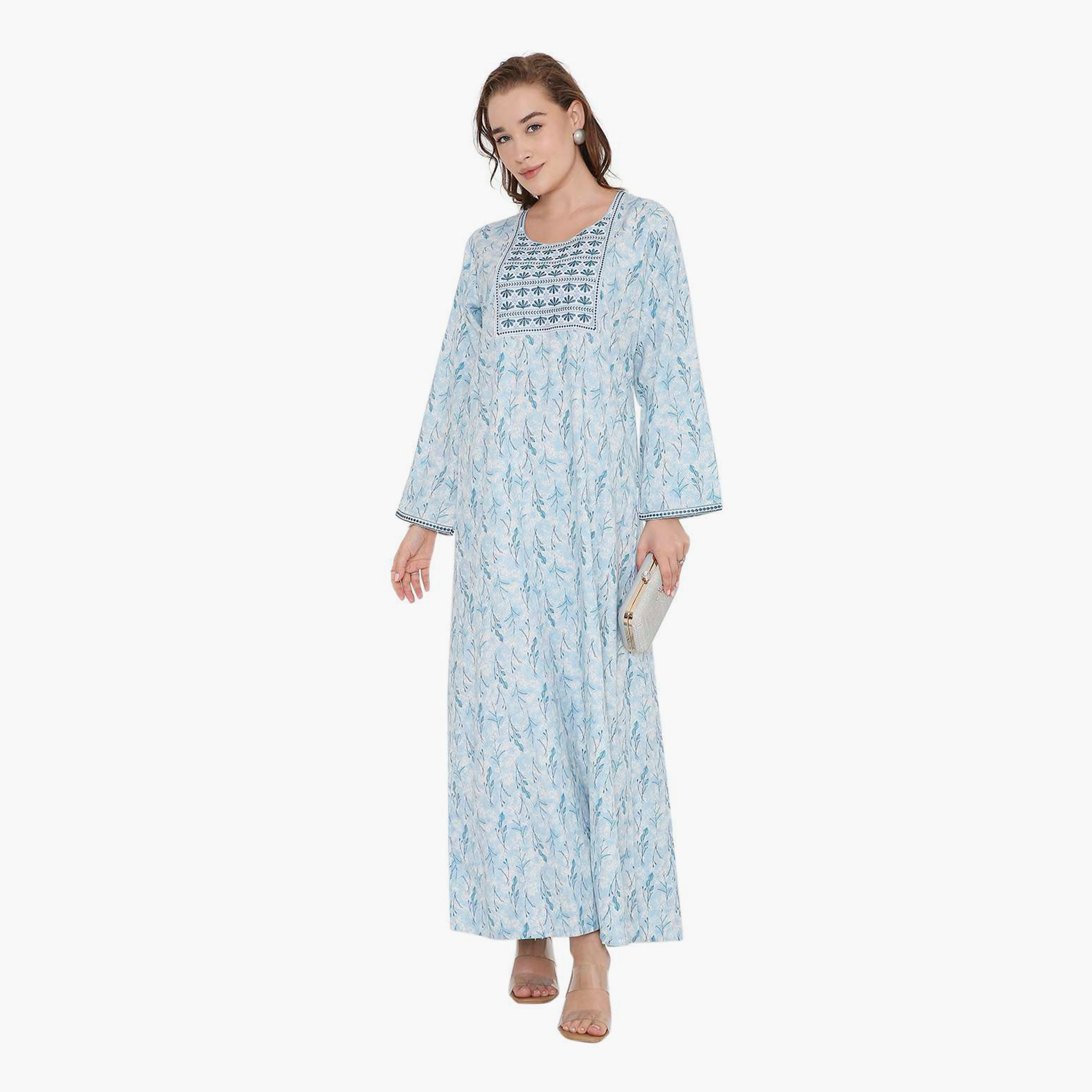 جلابية نسائية بطبعة أوراق الشجر وصدرية مطرزة من هنا أند سارة-women-arabicclothing-jalabiyas-image-11