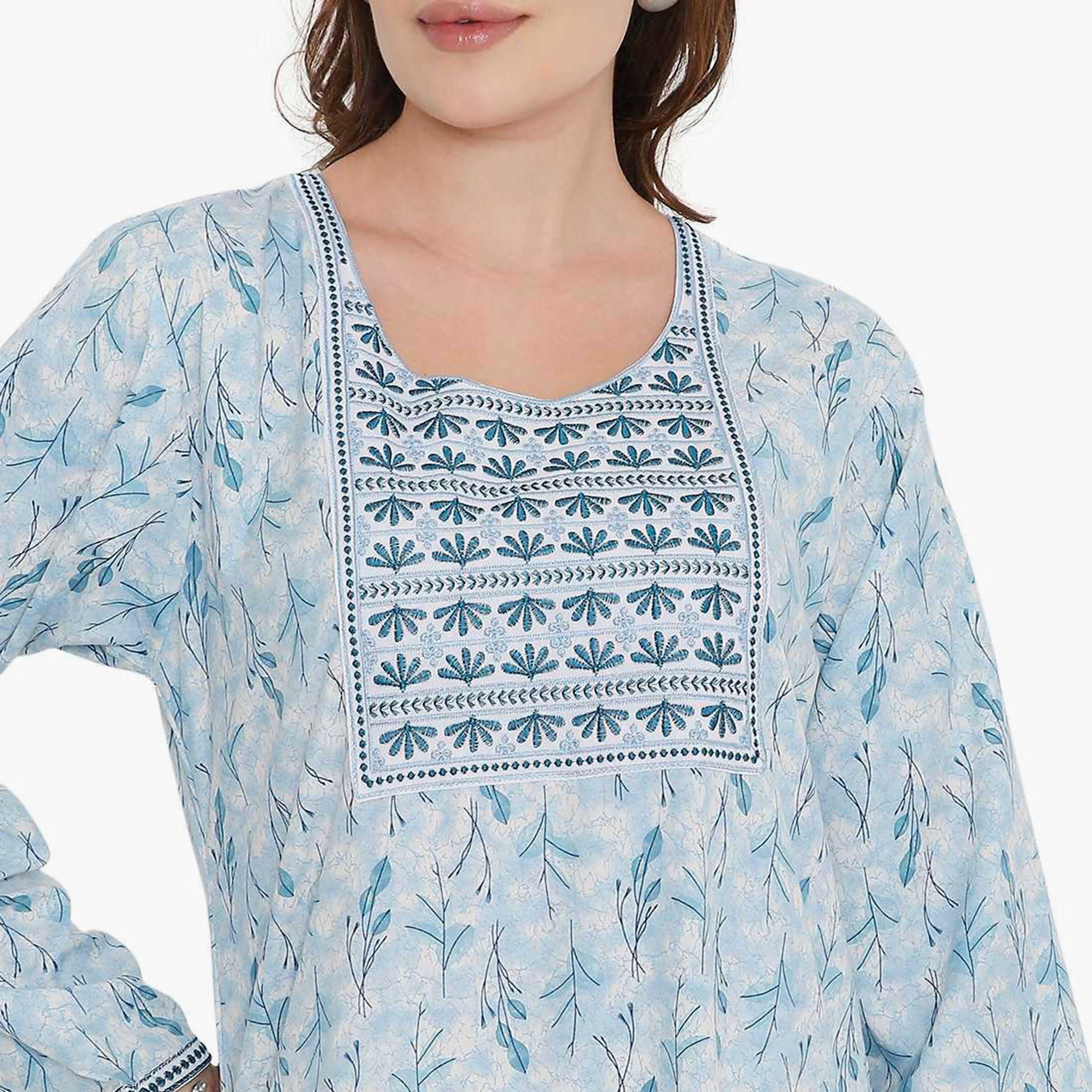جلابية نسائية بطبعة أوراق الشجر وصدرية مطرزة من هنا أند سارة-women-arabicclothing-jalabiyas-image-12
