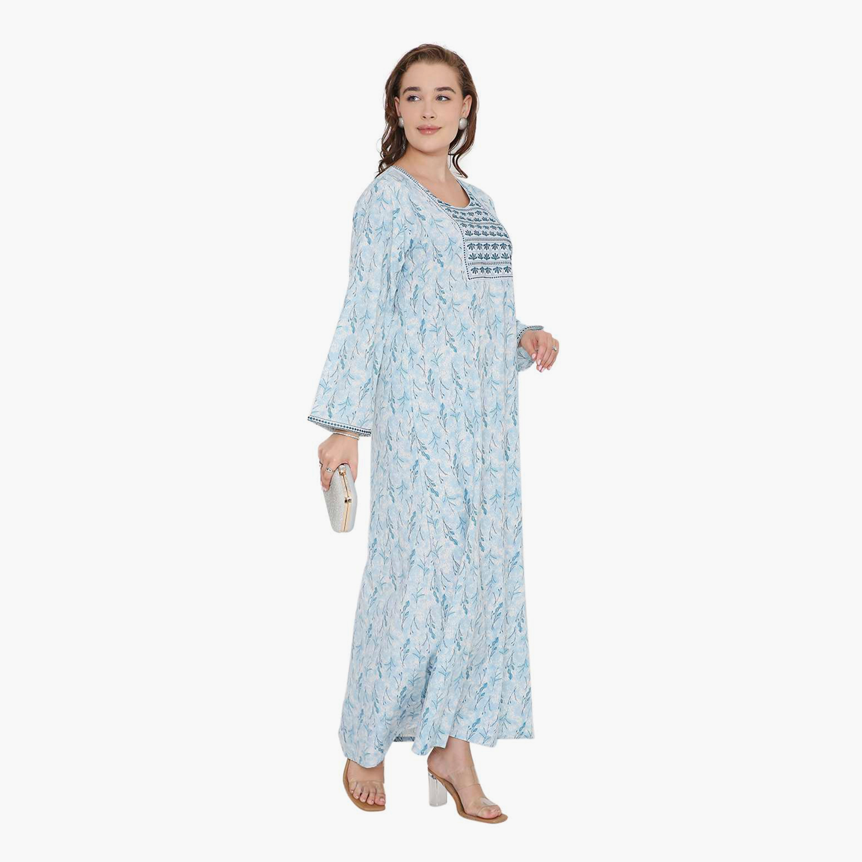 جلابية نسائية بطبعة أوراق الشجر وصدرية مطرزة من هنا أند سارة-women-arabicclothing-jalabiyas-image-13