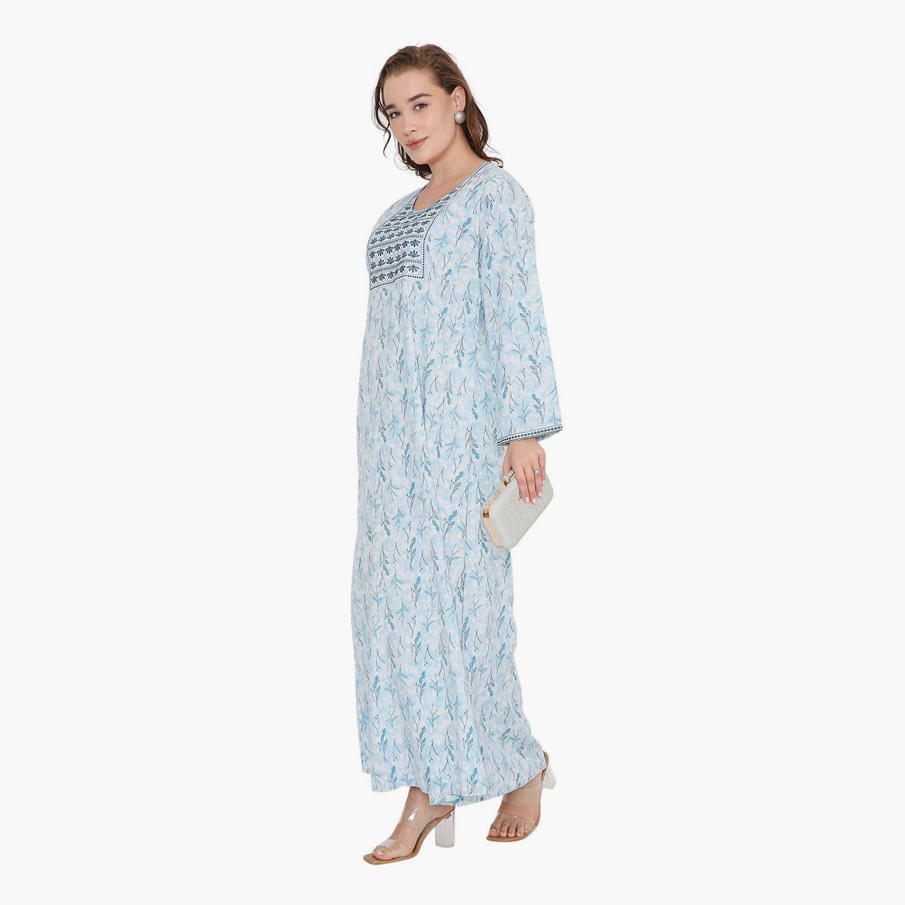جلابية نسائية بطبعة أوراق الشجر وصدرية مطرزة من هنا أند سارة-women-arabicclothing-jalabiyas-image-14