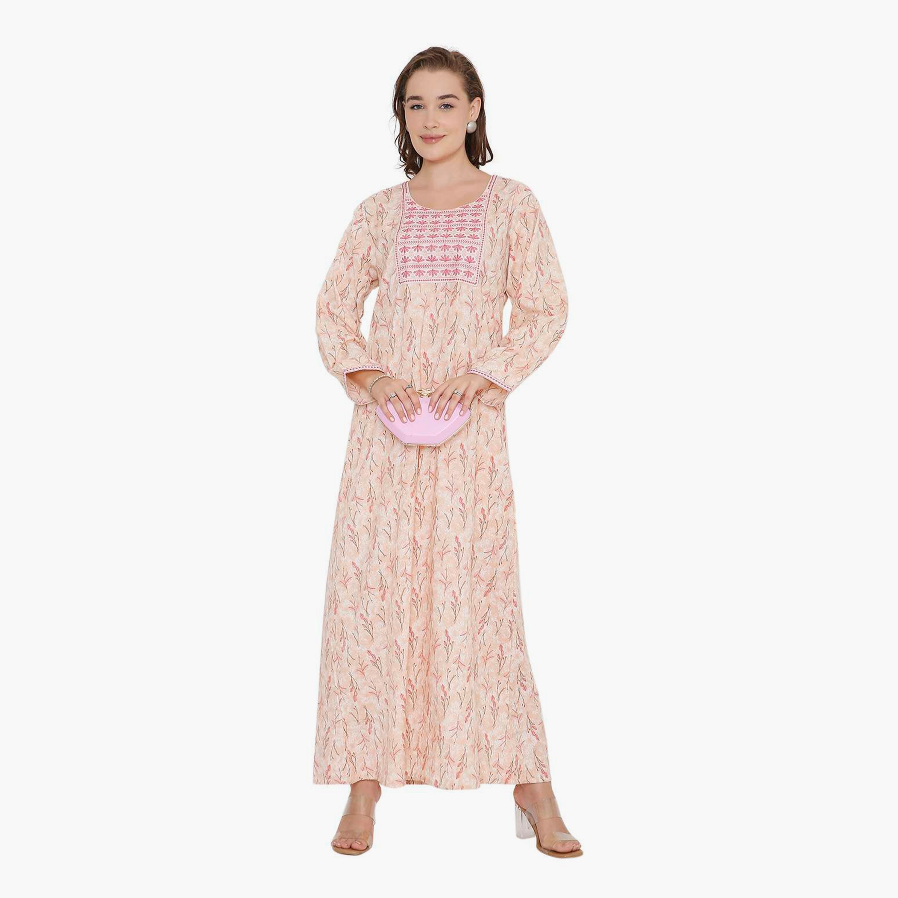 جلابية نسائية بطبعة أوراق الشجر وصدرية مطرزة من هنا أند سارة-women-arabicclothing-jalabiyas-image-6