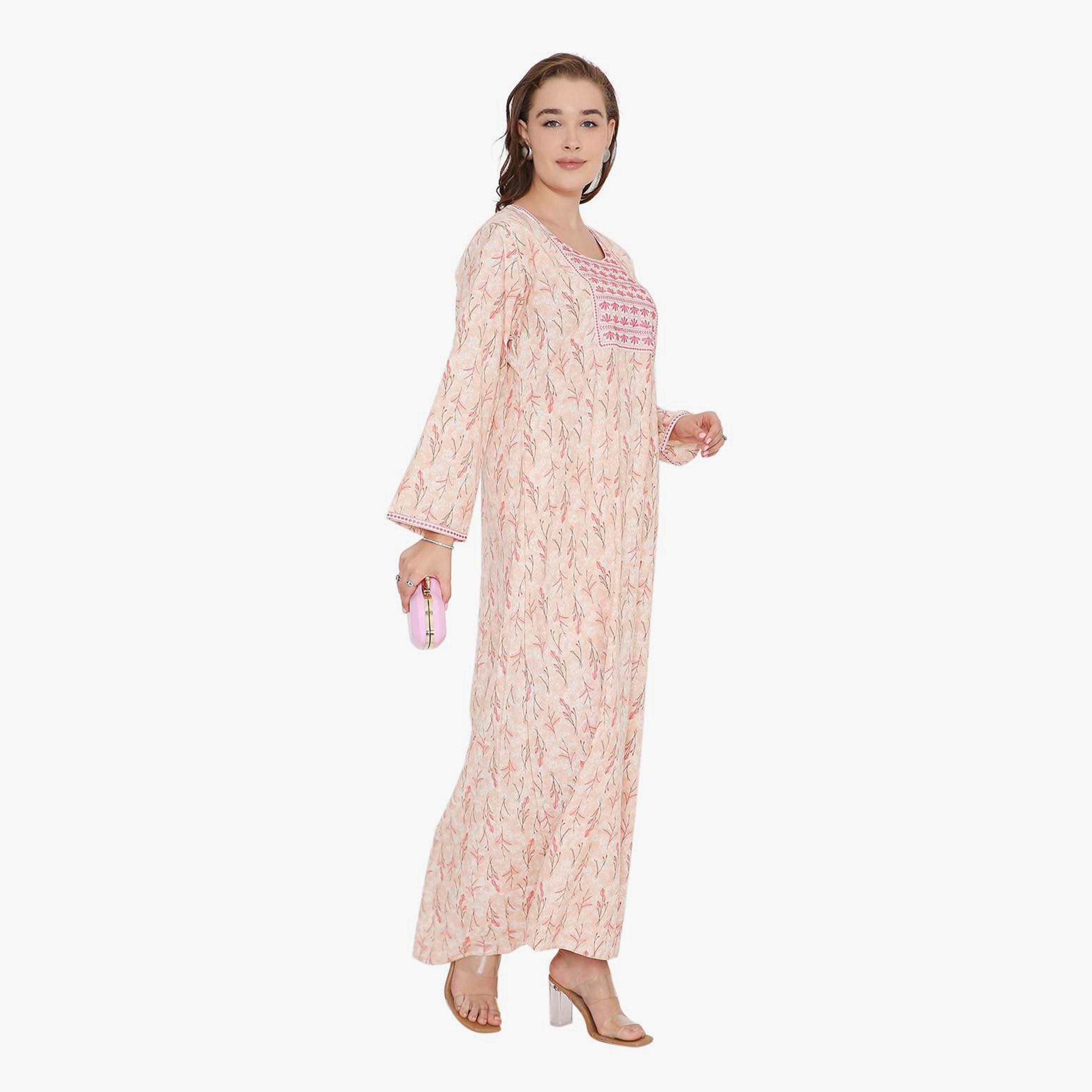 جلابية نسائية بطبعة أوراق الشجر وصدرية مطرزة من هنا أند سارة-women-arabicclothing-jalabiyas-image-8