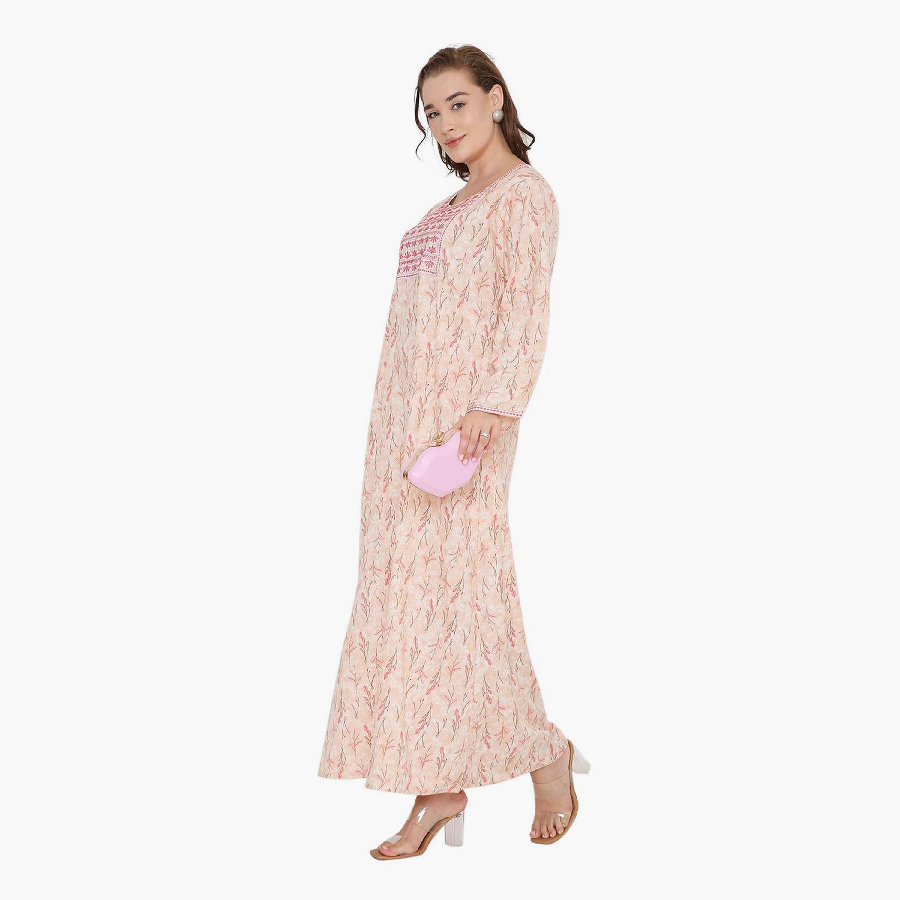 جلابية نسائية بطبعة أوراق الشجر وصدرية مطرزة من هنا أند سارة-women-arabicclothing-jalabiyas-image-9