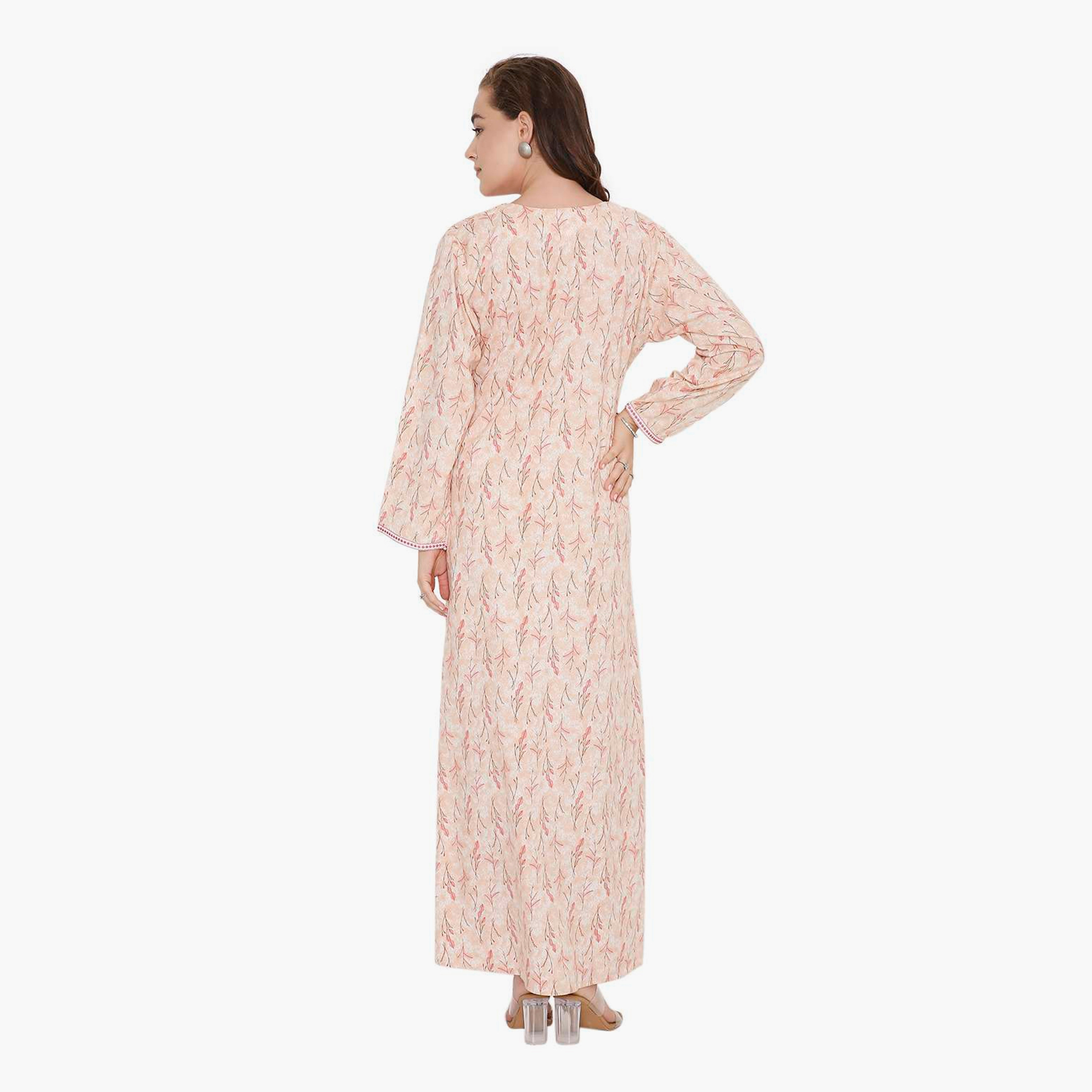 جلابية نسائية بطبعة أوراق الشجر وصدرية مطرزة من هنا أند سارة-women-arabicclothing-jalabiyas-image-10