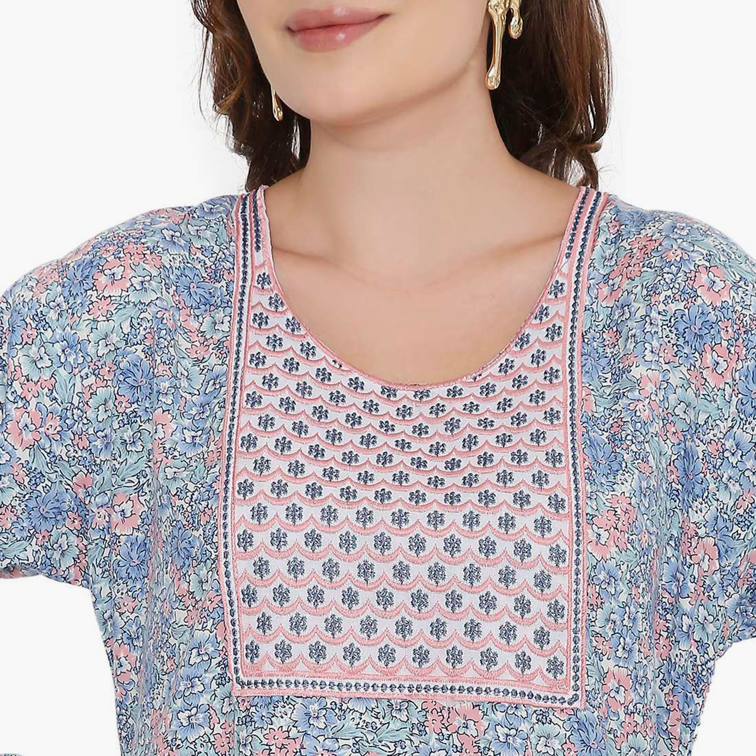 HanaandSara Floral Print & Embroidered Yoke Women's Jalabiya-women-arabicclothing-jalabiyas-image-12