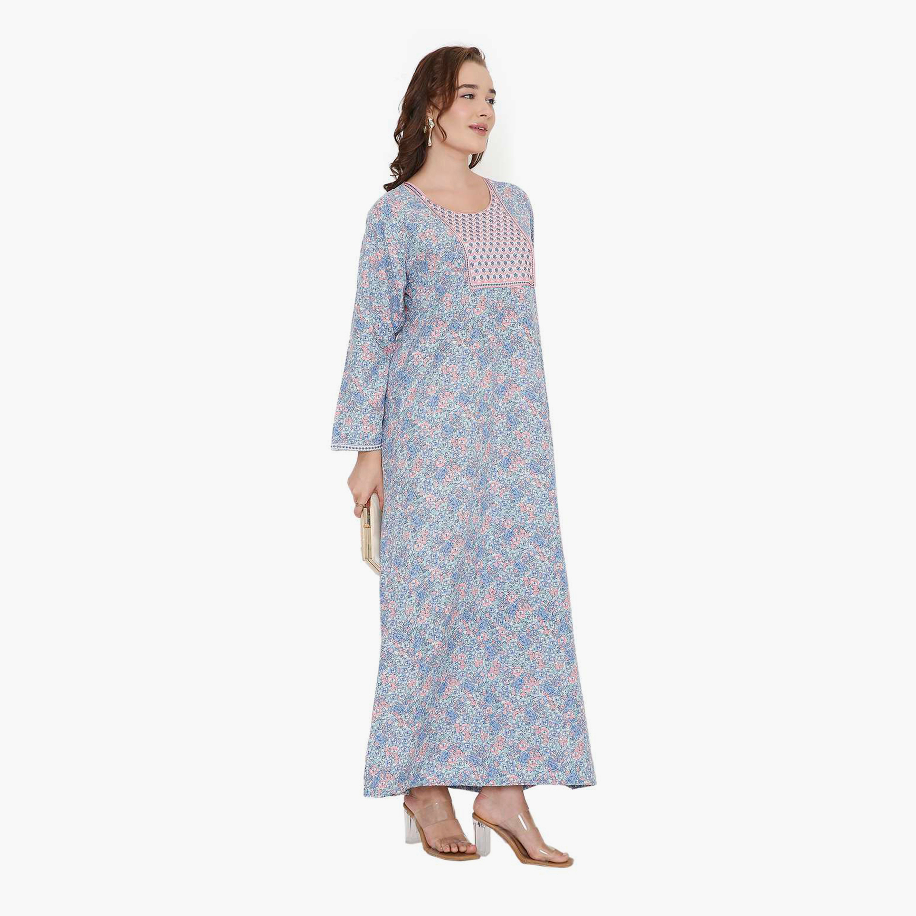 HanaandSara Floral Print & Embroidered Yoke Women's Jalabiya-women-arabicclothing-jalabiyas-image-13