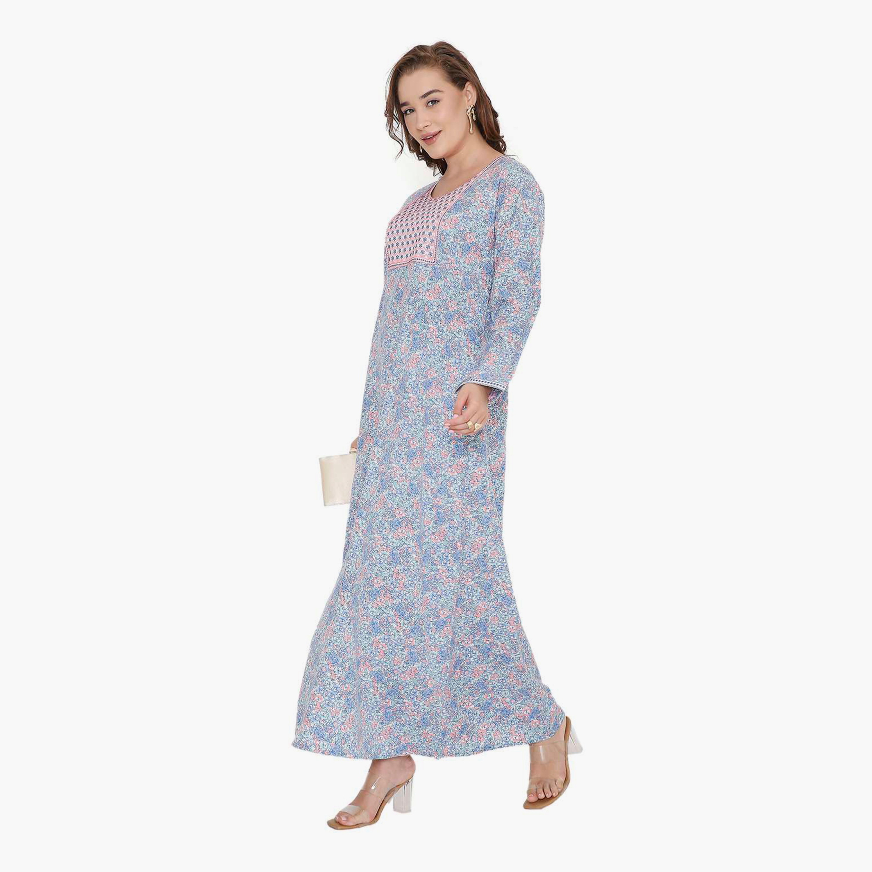 HanaandSara Floral Print & Embroidered Yoke Women's Jalabiya-women-arabicclothing-jalabiyas-image-14