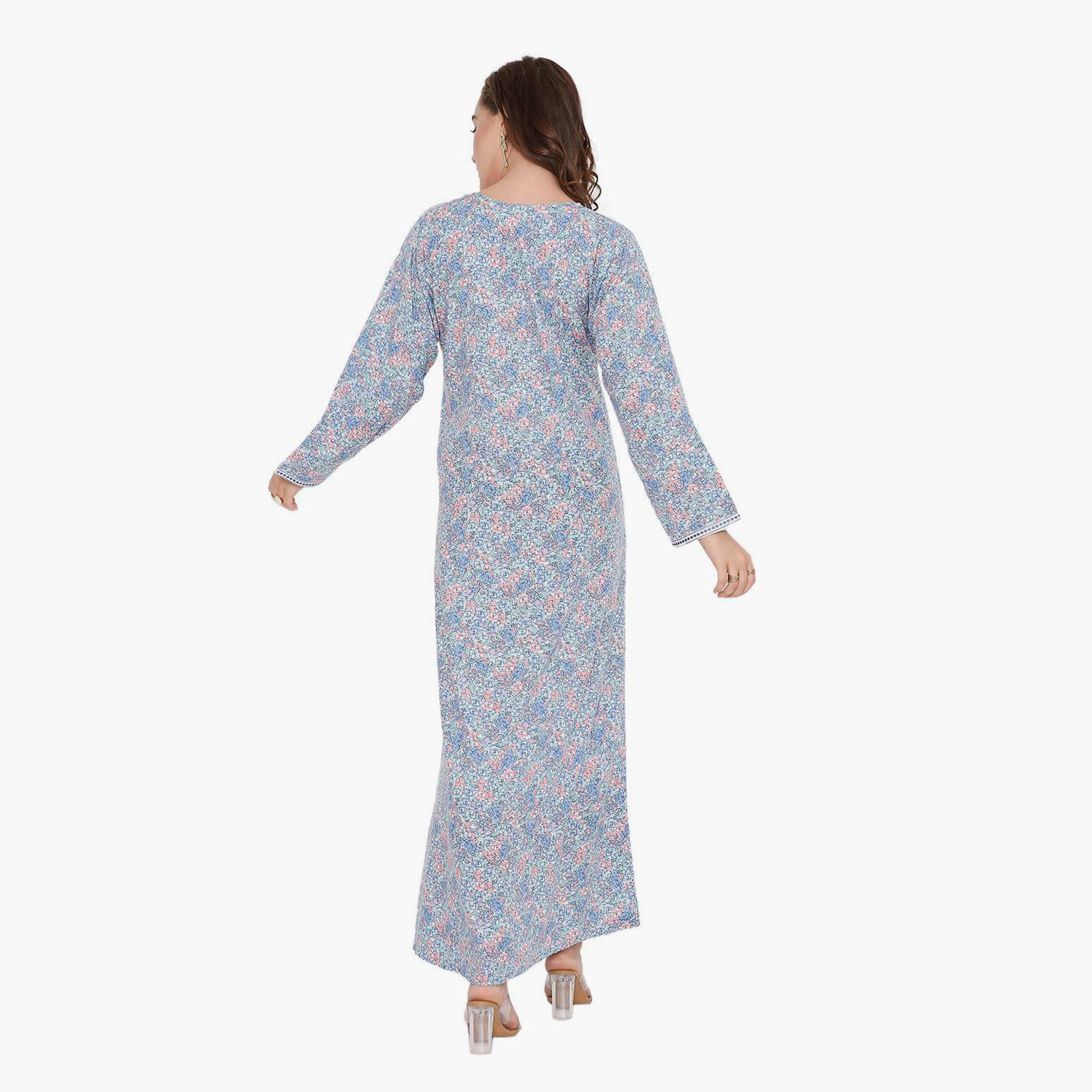HanaandSara Floral Print & Embroidered Yoke Women's Jalabiya-women-arabicclothing-jalabiyas-image-15