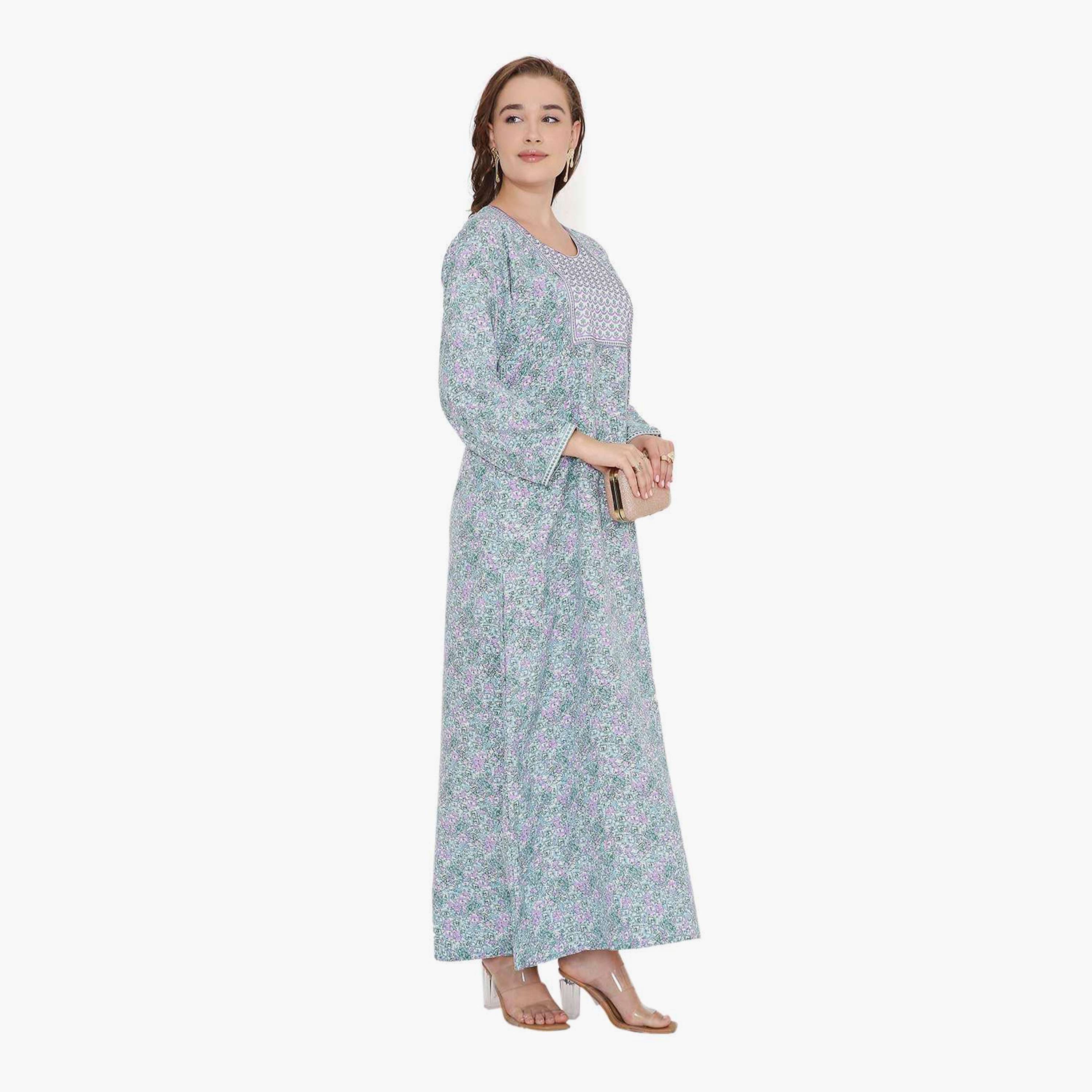 جلابية نسائية بطبعة زهور وصدرية مطرزة من هنا أند سارة-women-arabicclothing-jalabiyas-image-3