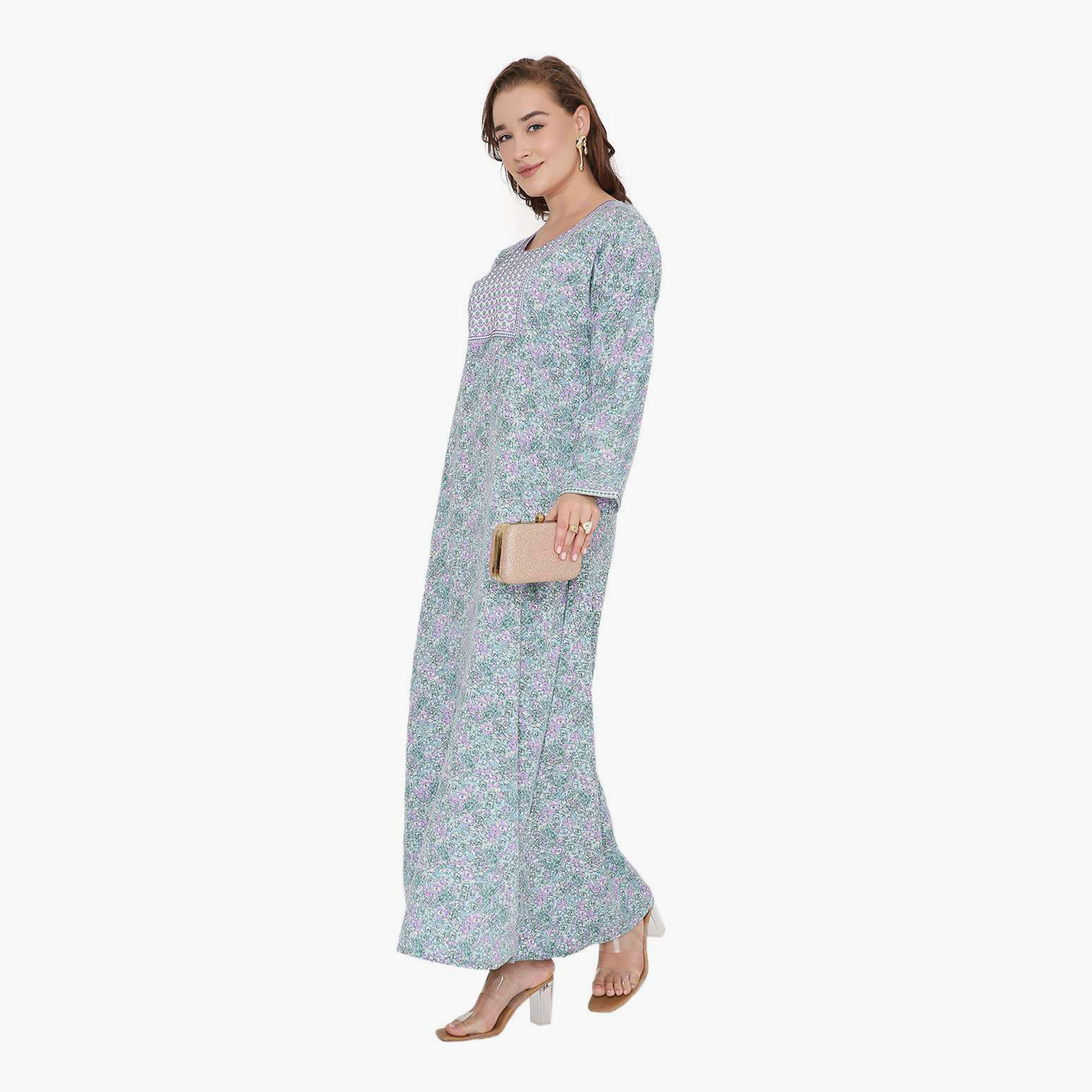 جلابية نسائية بطبعة زهور وصدرية مطرزة من هنا أند سارة-women-arabicclothing-jalabiyas-image-4