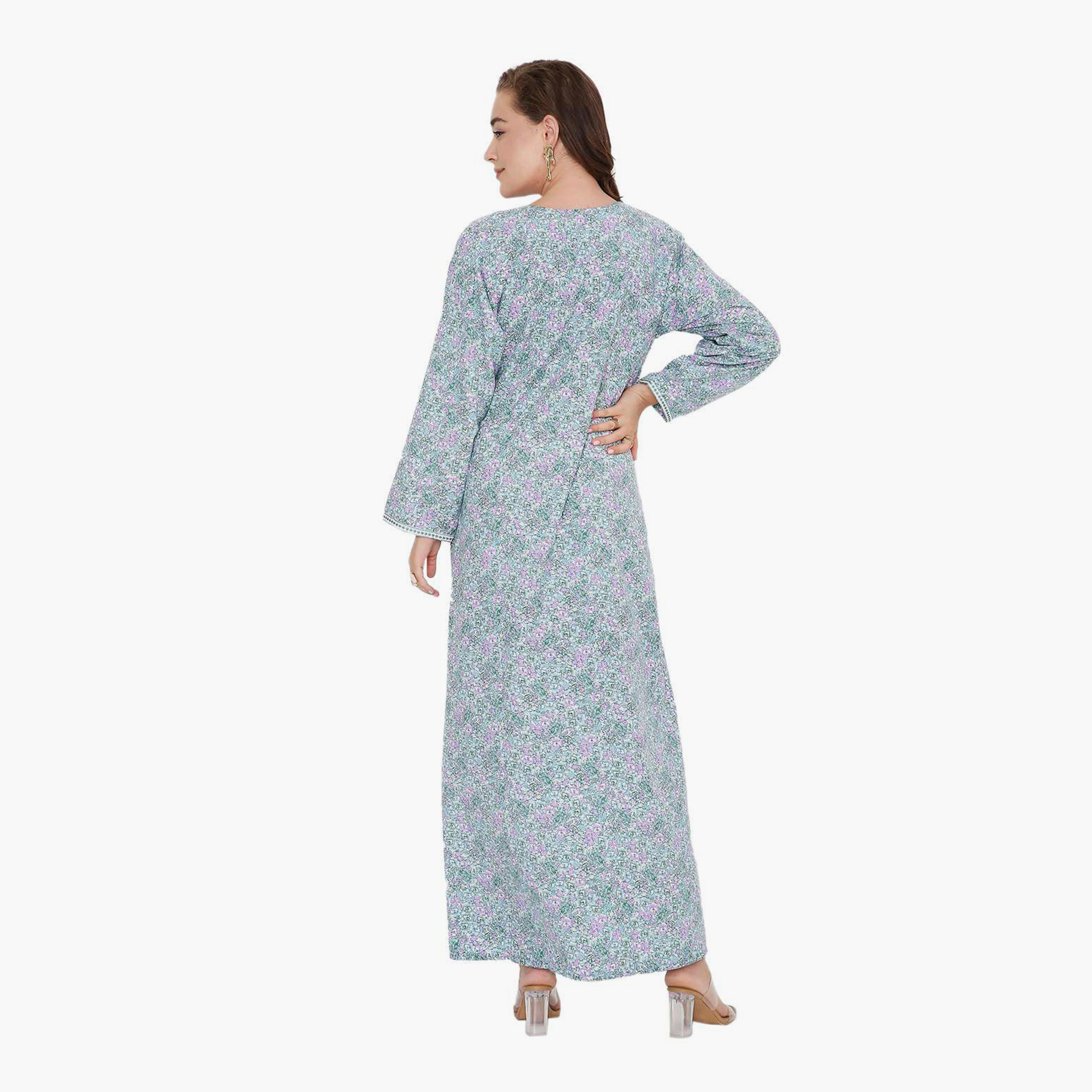 جلابية نسائية بطبعة زهور وصدرية مطرزة من هنا أند سارة-women-arabicclothing-jalabiyas-image-5
