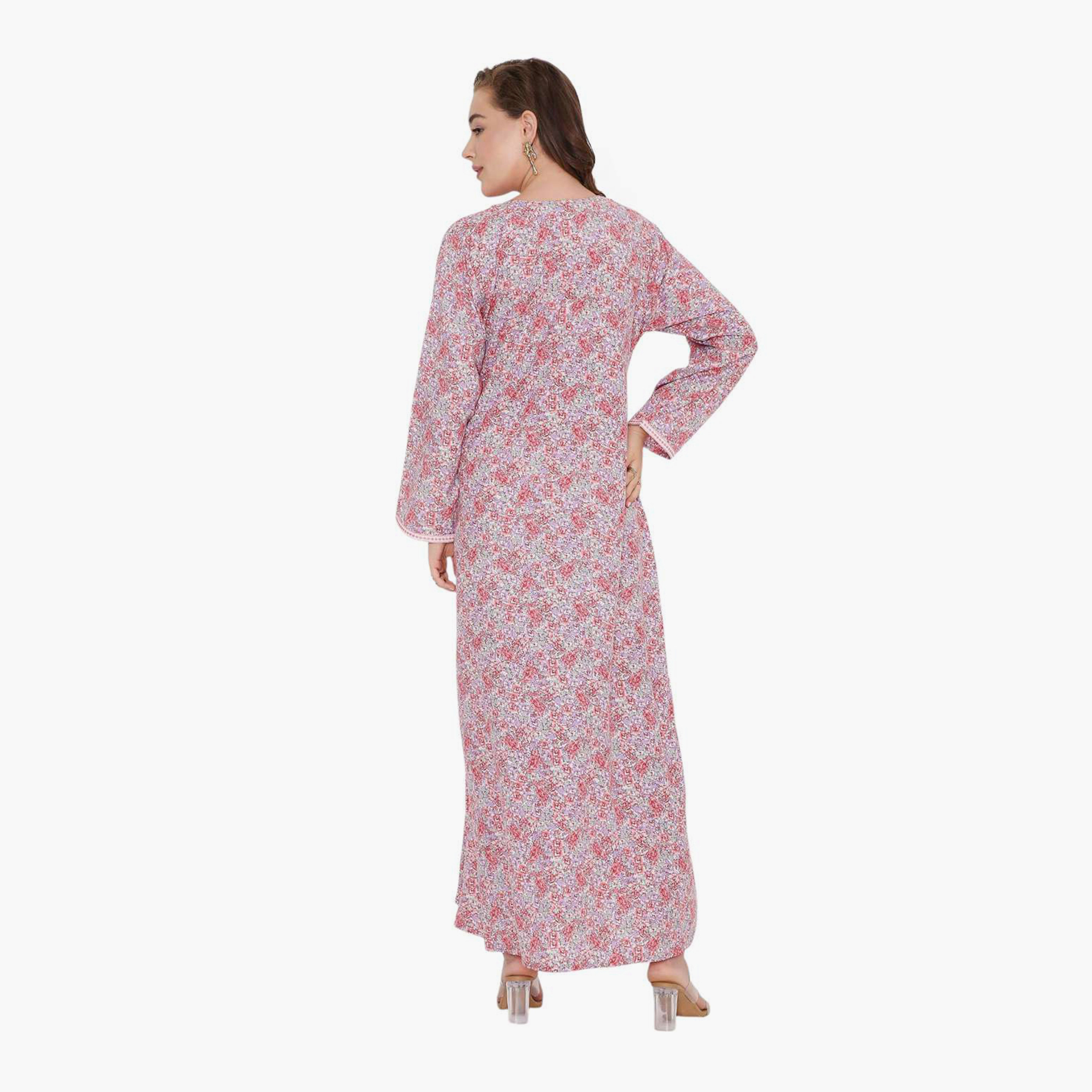 HanaandSara Floral Print & Embroidered Yoke Women's Jalabiya-women-arabicclothing-jalabiyas-image-10