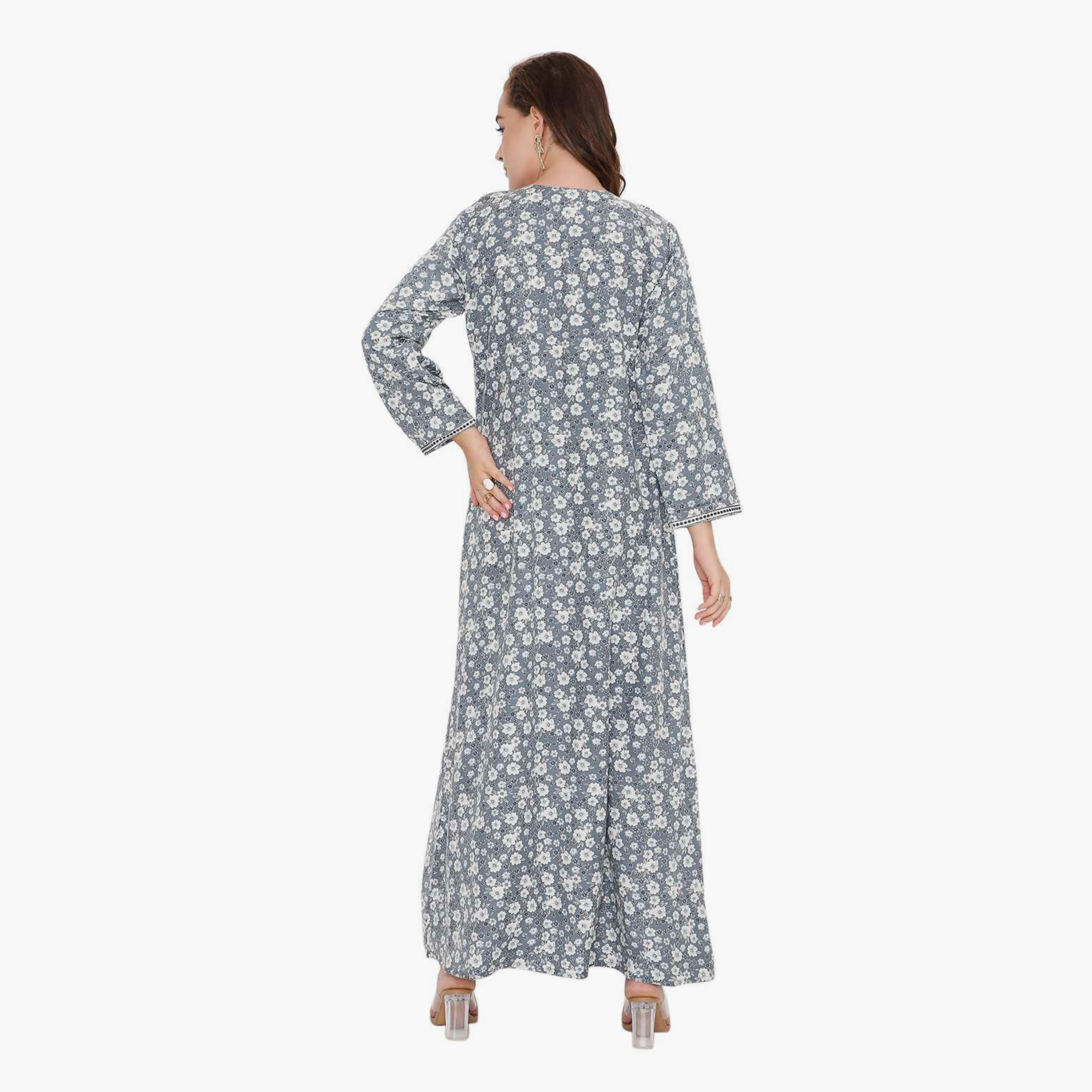 HanaandSara Floral Print & Embroidered Neck Women's Jalabiya-women-arabicclothing-jalabiyas-image-10