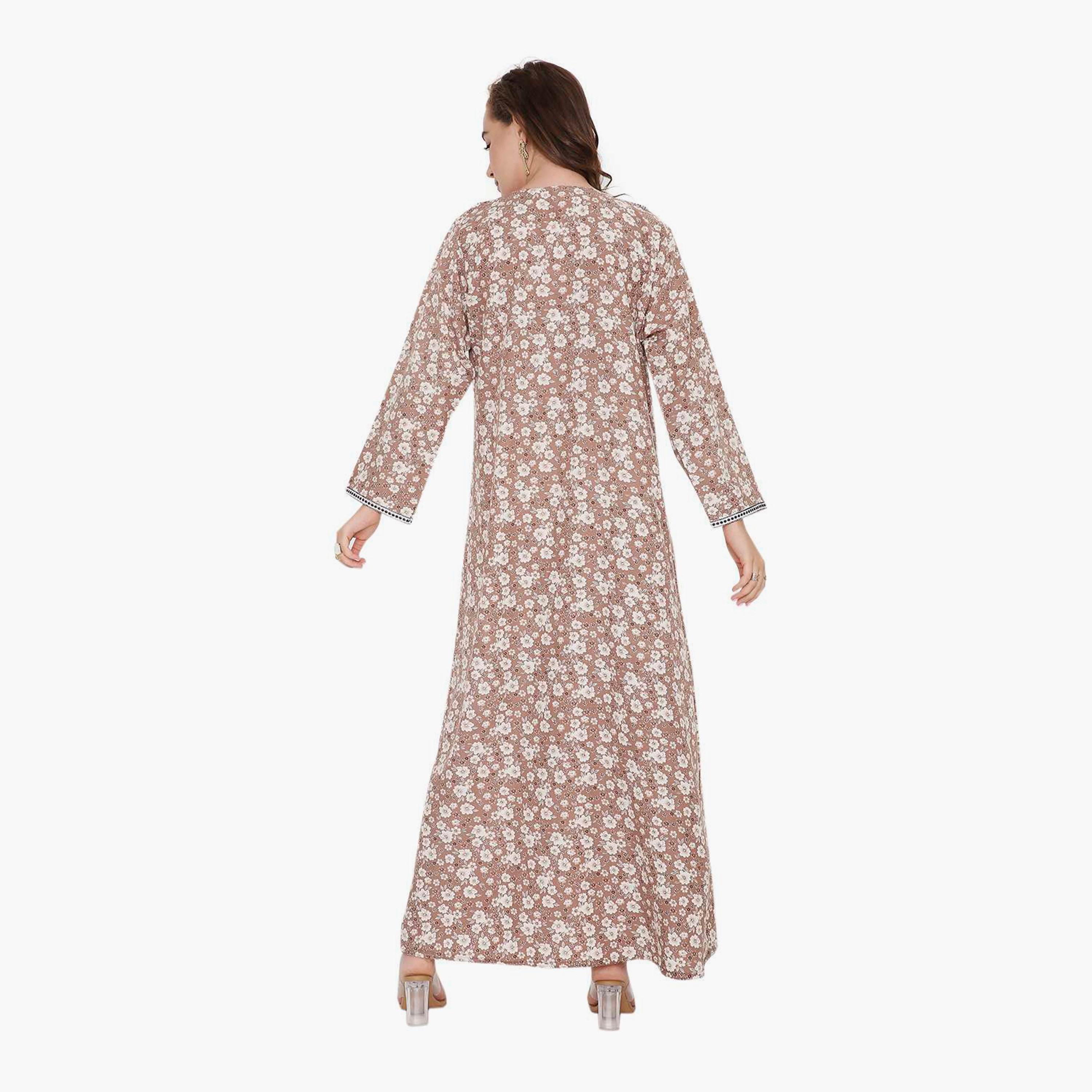جلابية نسائية بطبعة زهور وياقة مطرزة من هنا أند سارة-women-arabicclothing-jalabiyas-image-5