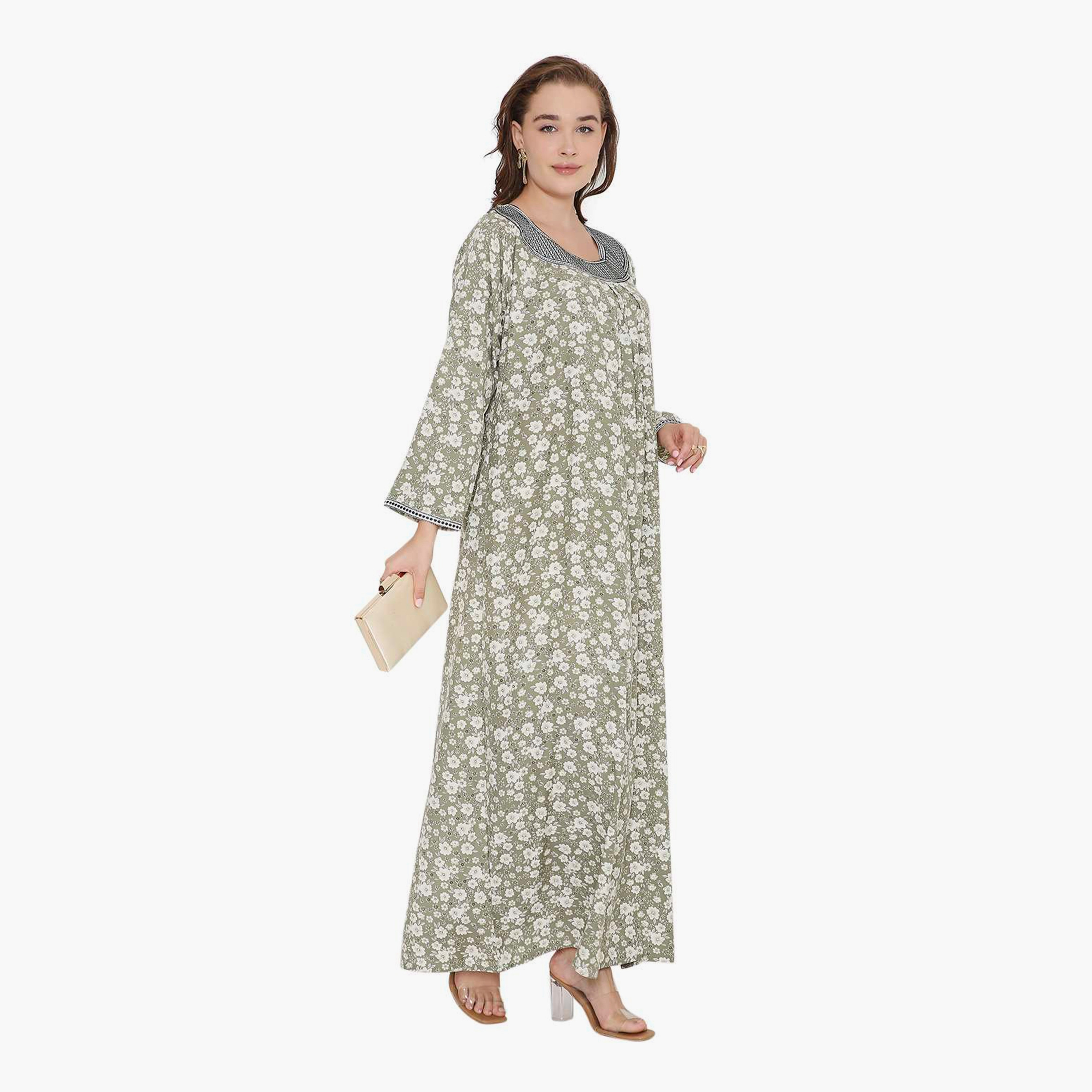 HanaandSara Floral Print & Embroidered Neck Women's Jalabiya-women-arabicclothing-jalabiyas-image-13