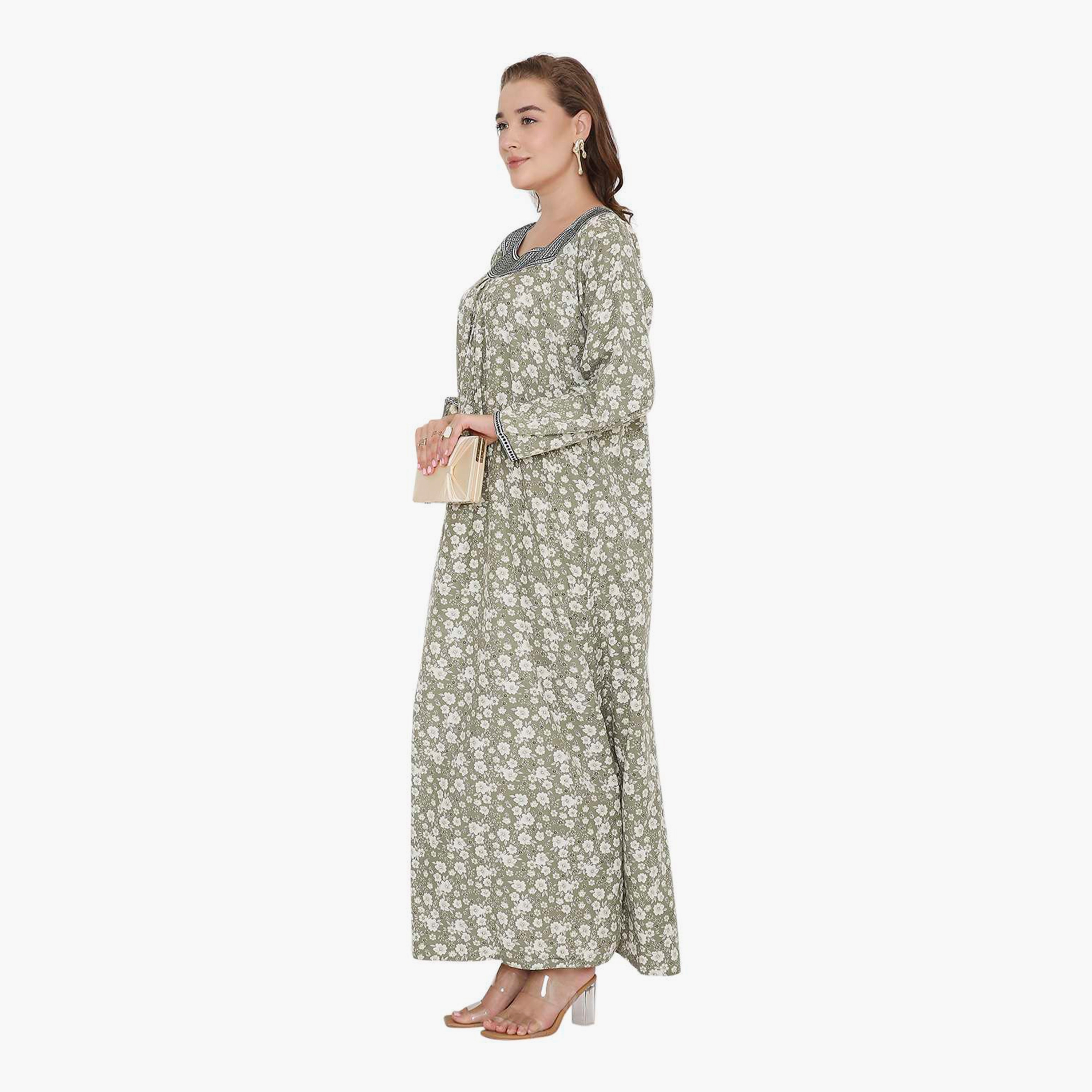 HanaandSara Floral Print & Embroidered Neck Women's Jalabiya-women-arabicclothing-jalabiyas-image-14