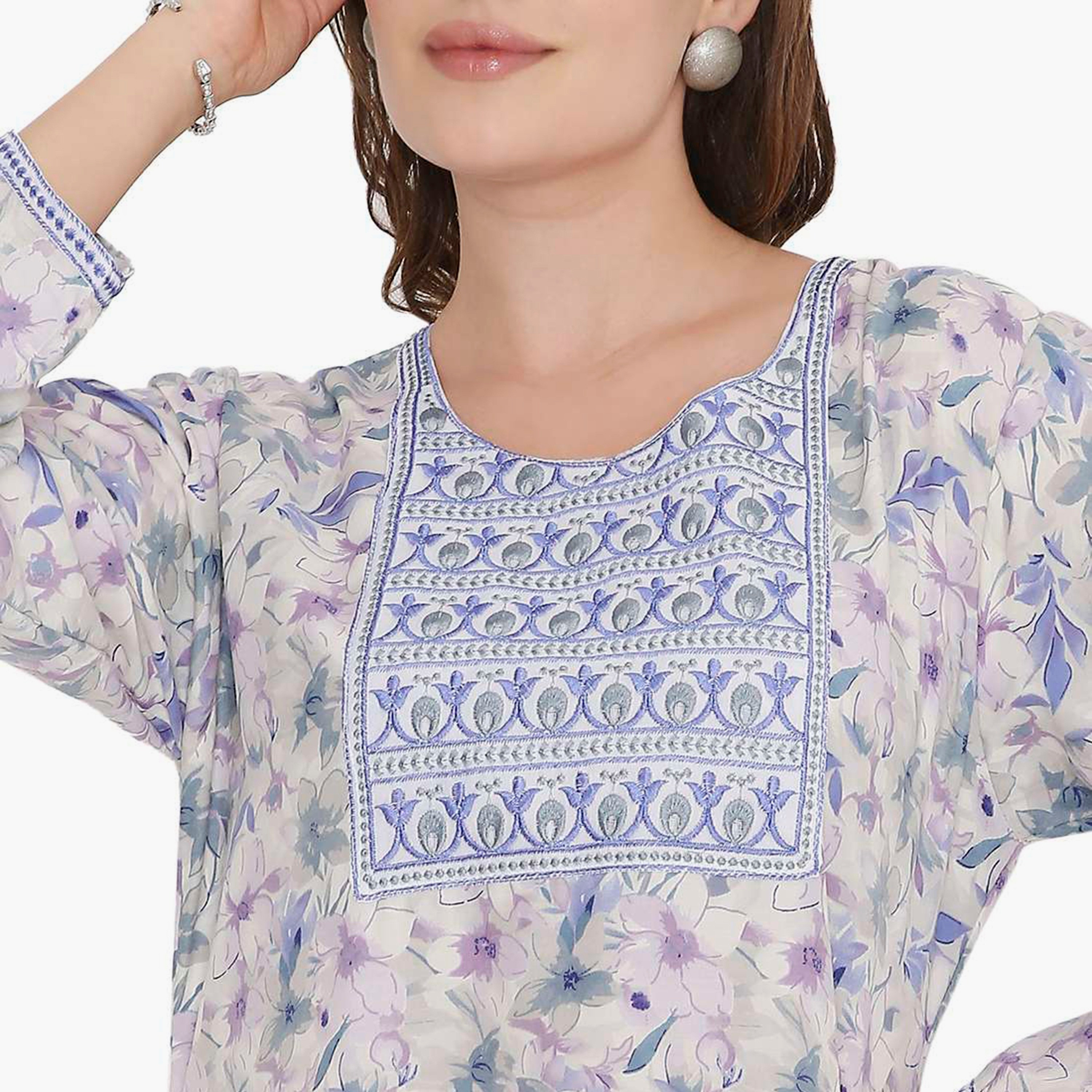 HanaandSara Floral Print & Embroidered Yoke Women's Jalabiya-women-arabicclothing-jalabiyas-image-7