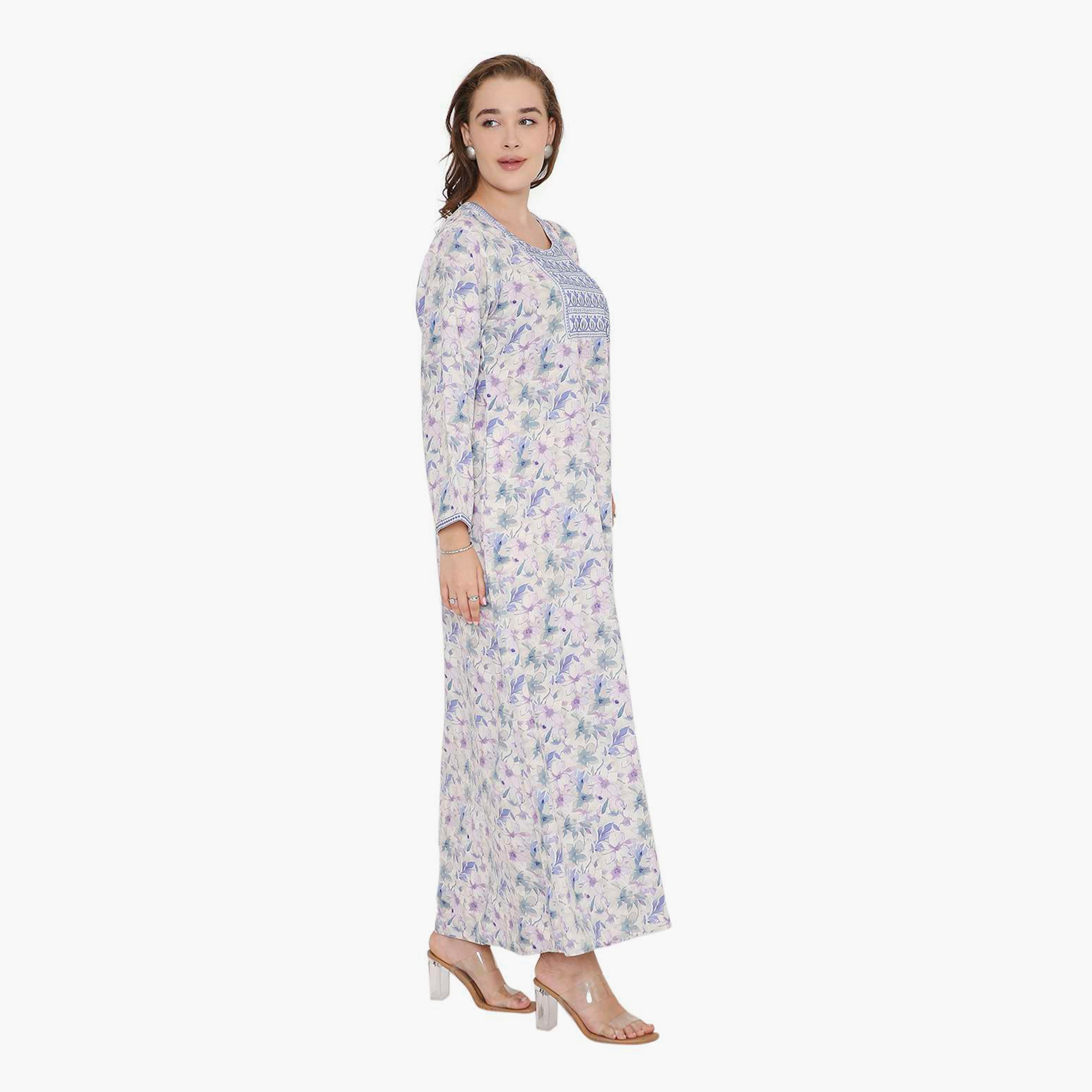HanaandSara Floral Print & Embroidered Yoke Women's Jalabiya-women-arabicclothing-jalabiyas-image-8