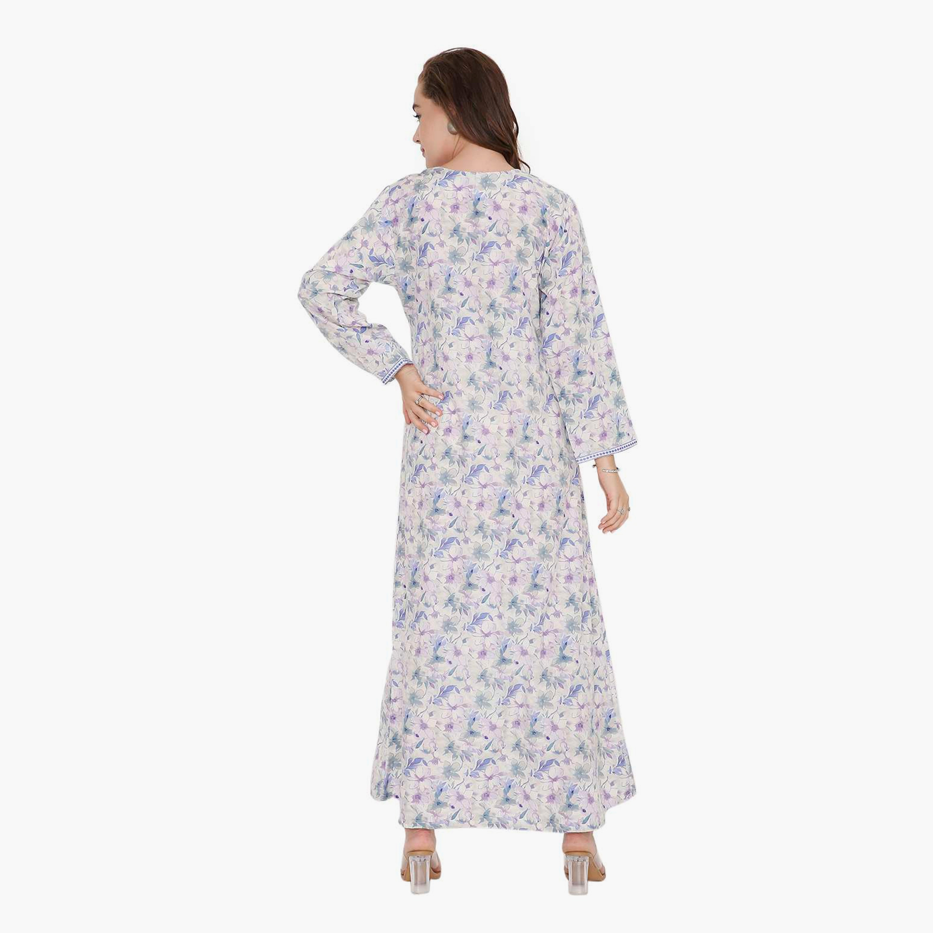 HanaandSara Floral Print & Embroidered Yoke Women's Jalabiya-women-arabicclothing-jalabiyas-image-10