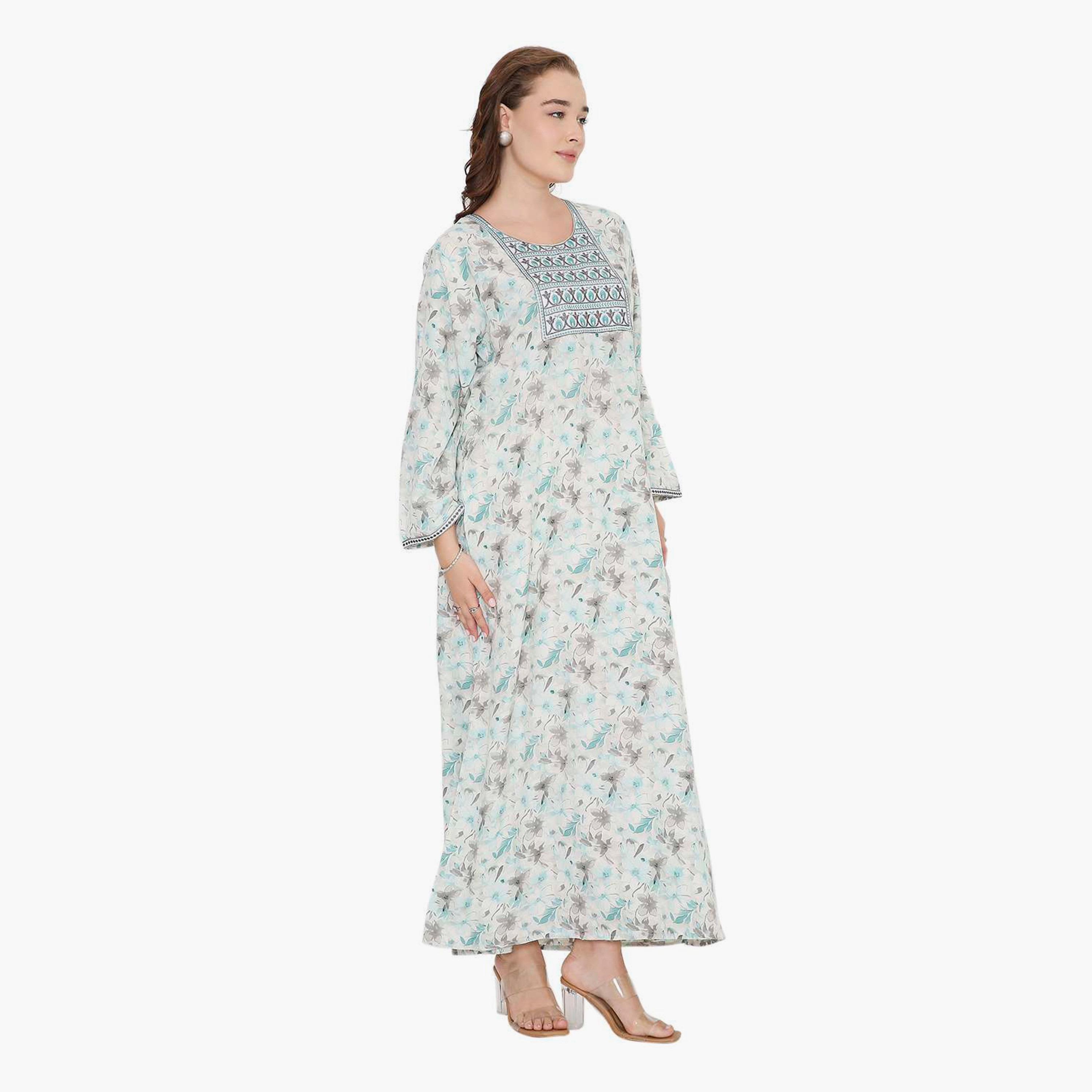 HanaandSara Floral Print & Embroidered Yoke Women's Jalabiya-women-arabicclothing-jalabiyas-image-13