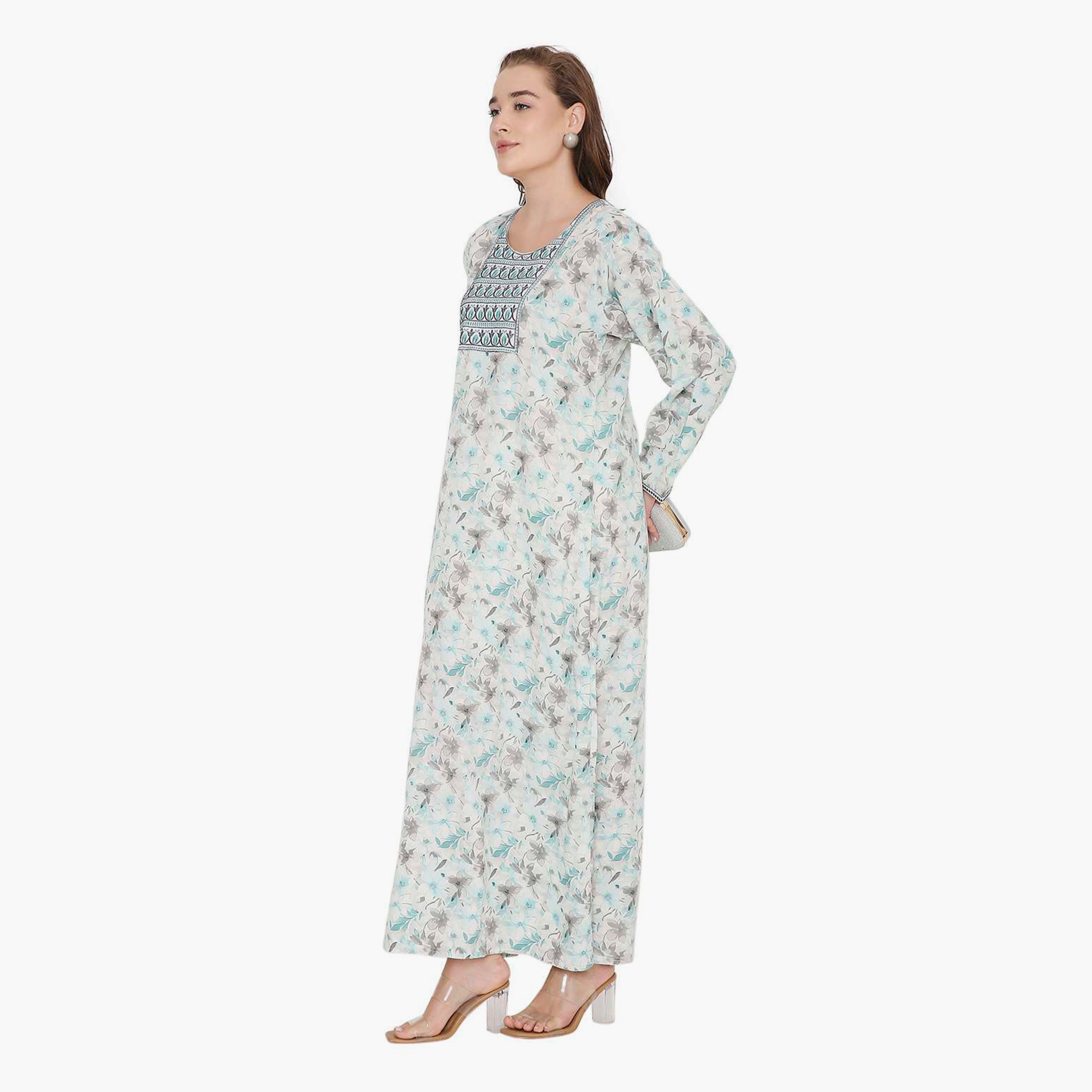 HanaandSara Floral Print & Embroidered Yoke Women's Jalabiya-women-arabicclothing-jalabiyas-image-14