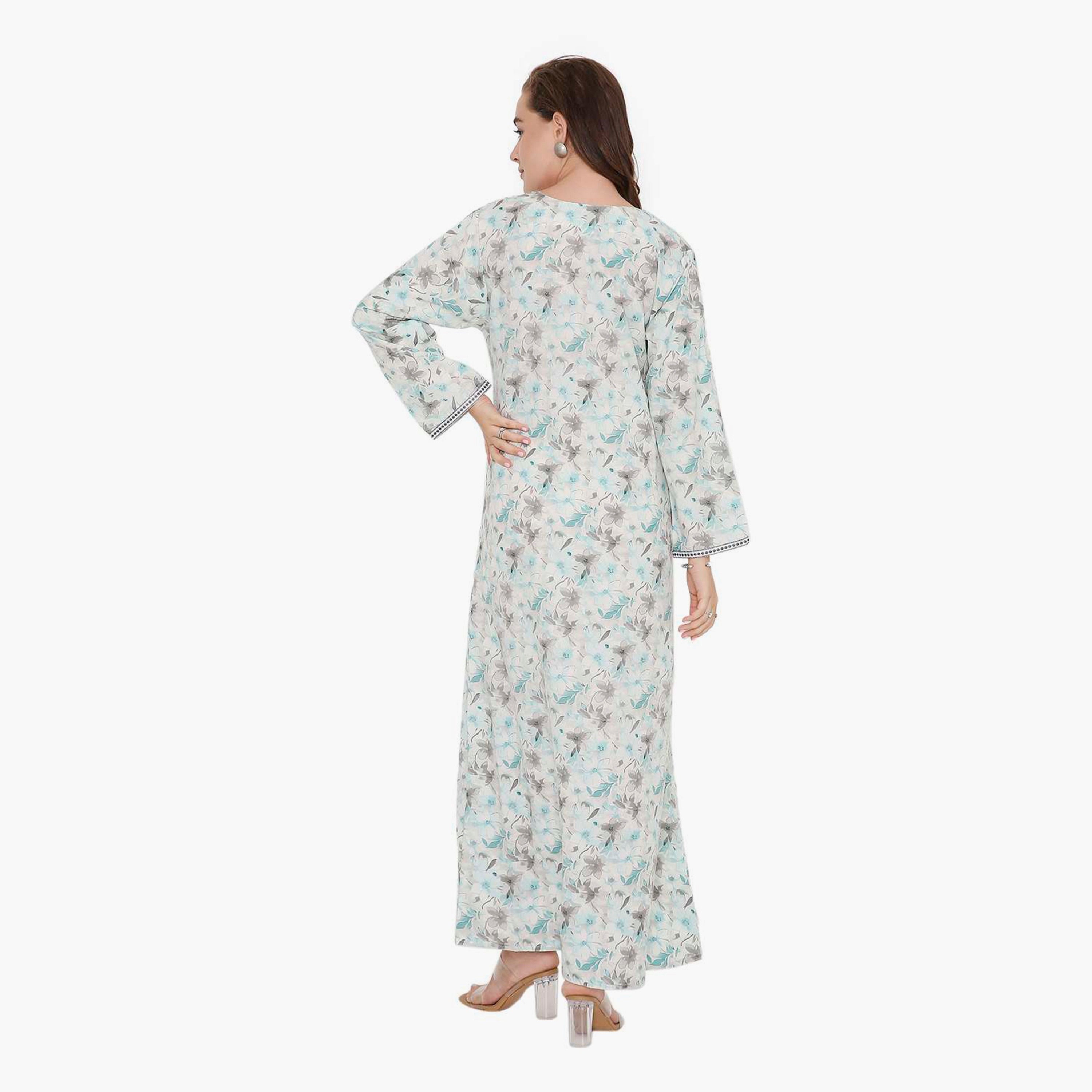 HanaandSara Floral Print & Embroidered Yoke Women's Jalabiya-women-arabicclothing-jalabiyas-image-15