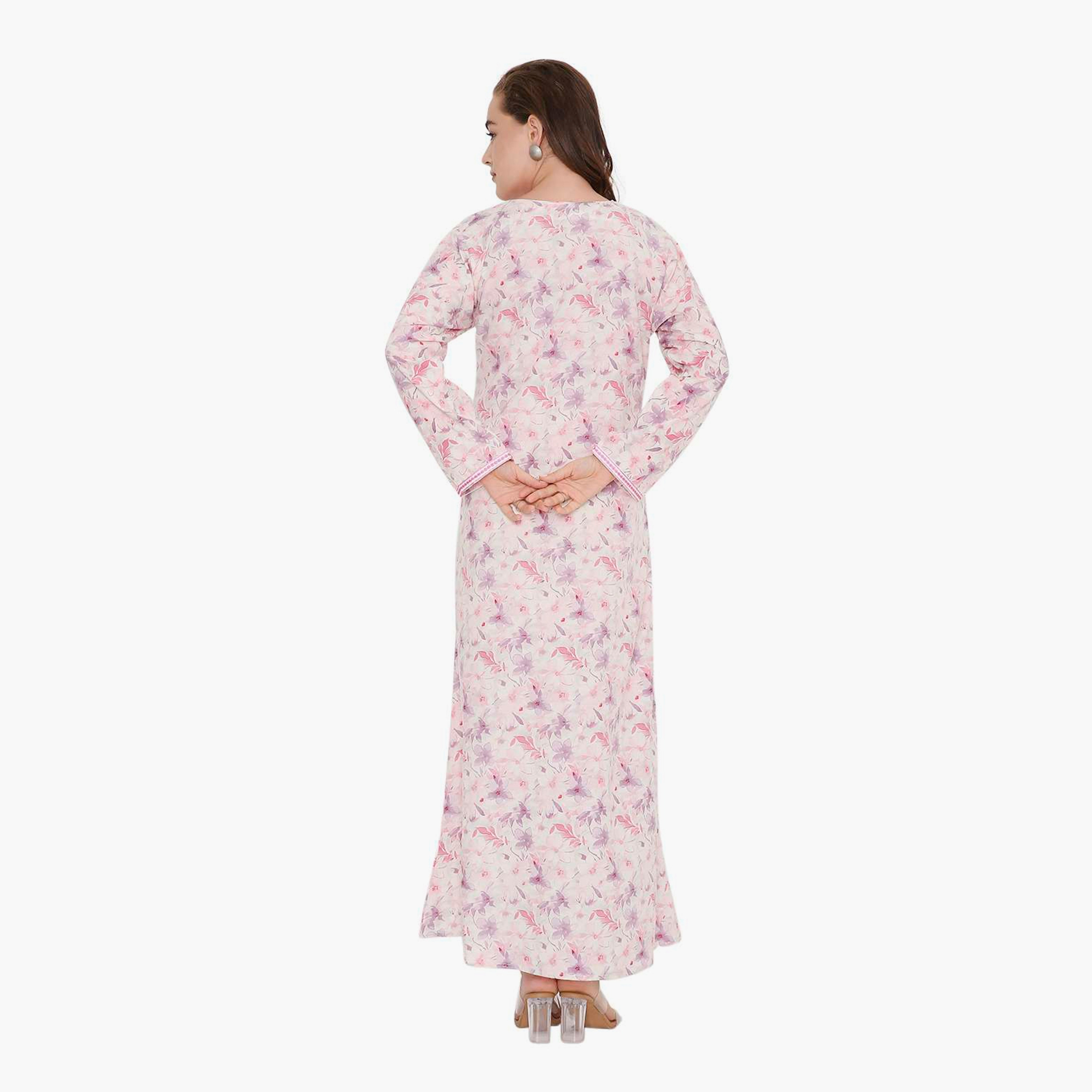 HanaandSara Floral Print & Embroidered Yoke Women's Jalabiya-women-arabicclothing-jalabiyas-image-5