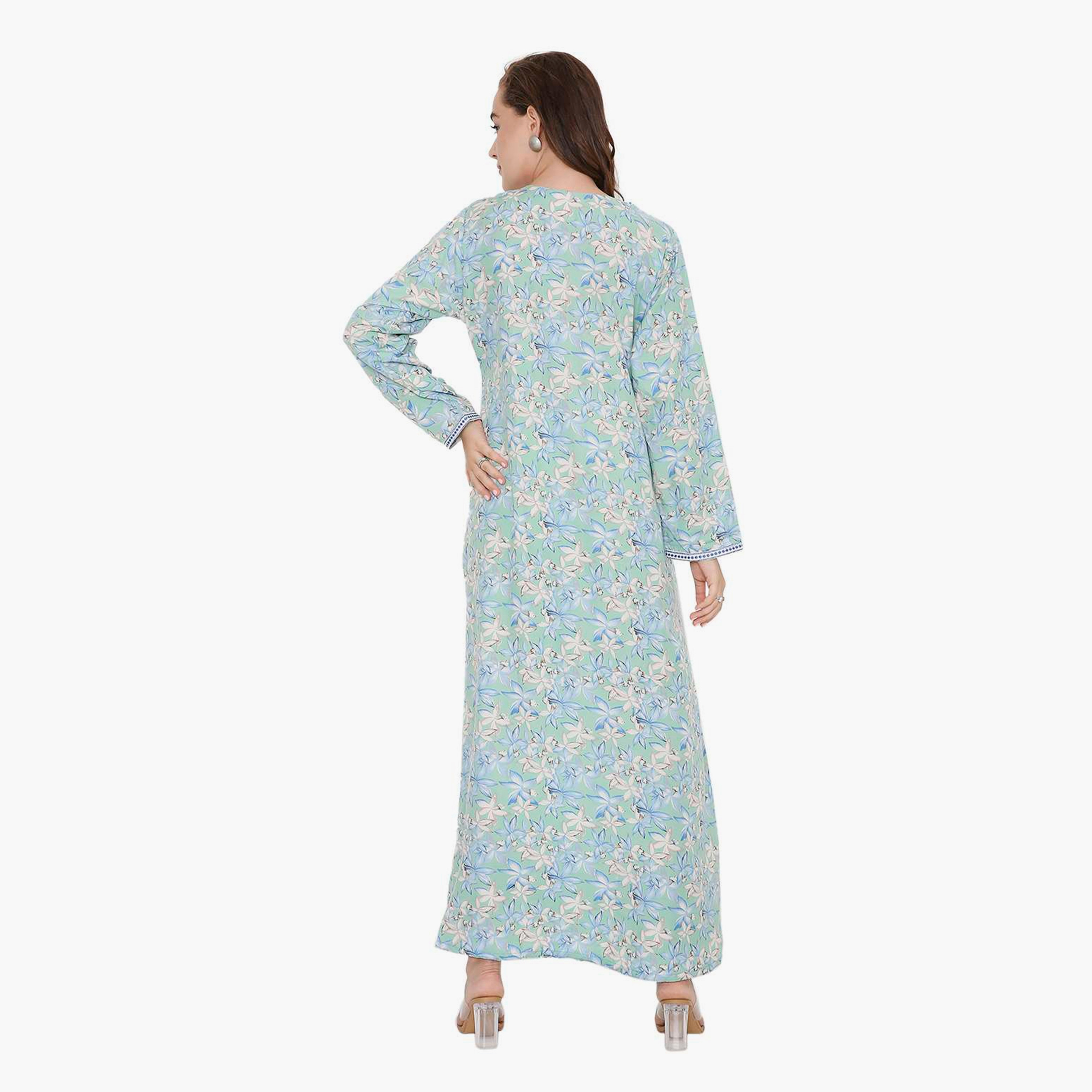 HanaandSara Floral Print & Embroidered Yoke Women's Jalabiya-women-arabicclothing-jalabiyas-image-10