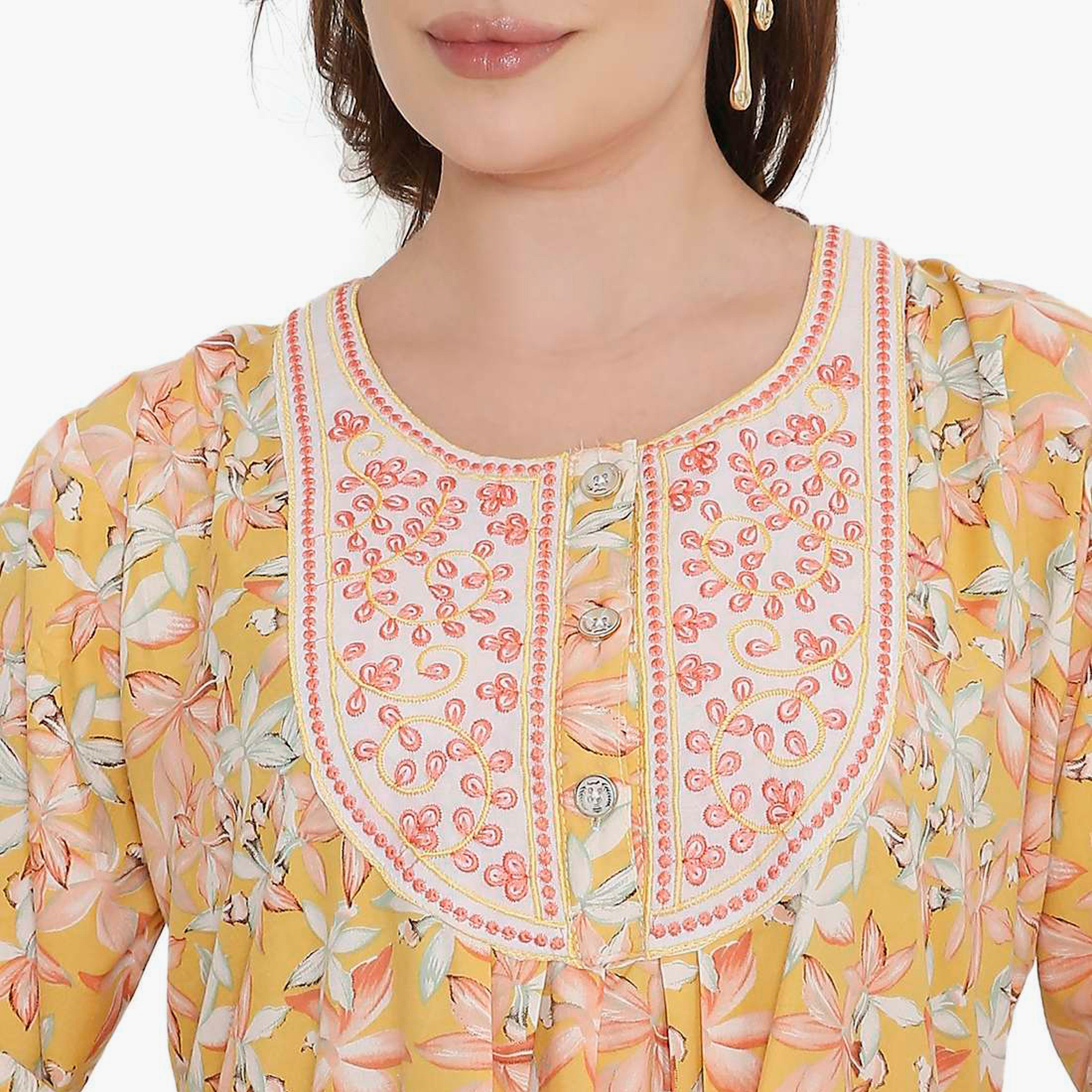 HanaandSara Floral Print & Embroidered Yoke Women's Jalabiya-women-arabicclothing-jalabiyas-image-12