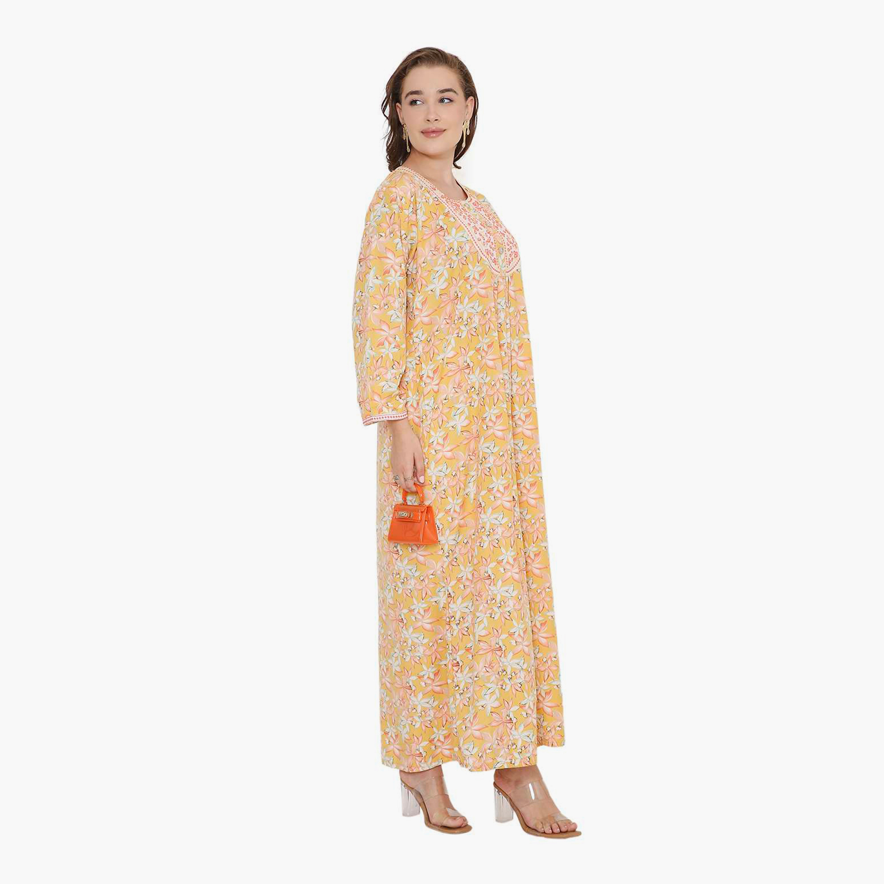 HanaandSara Floral Print & Embroidered Yoke Women's Jalabiya-women-arabicclothing-jalabiyas-image-13