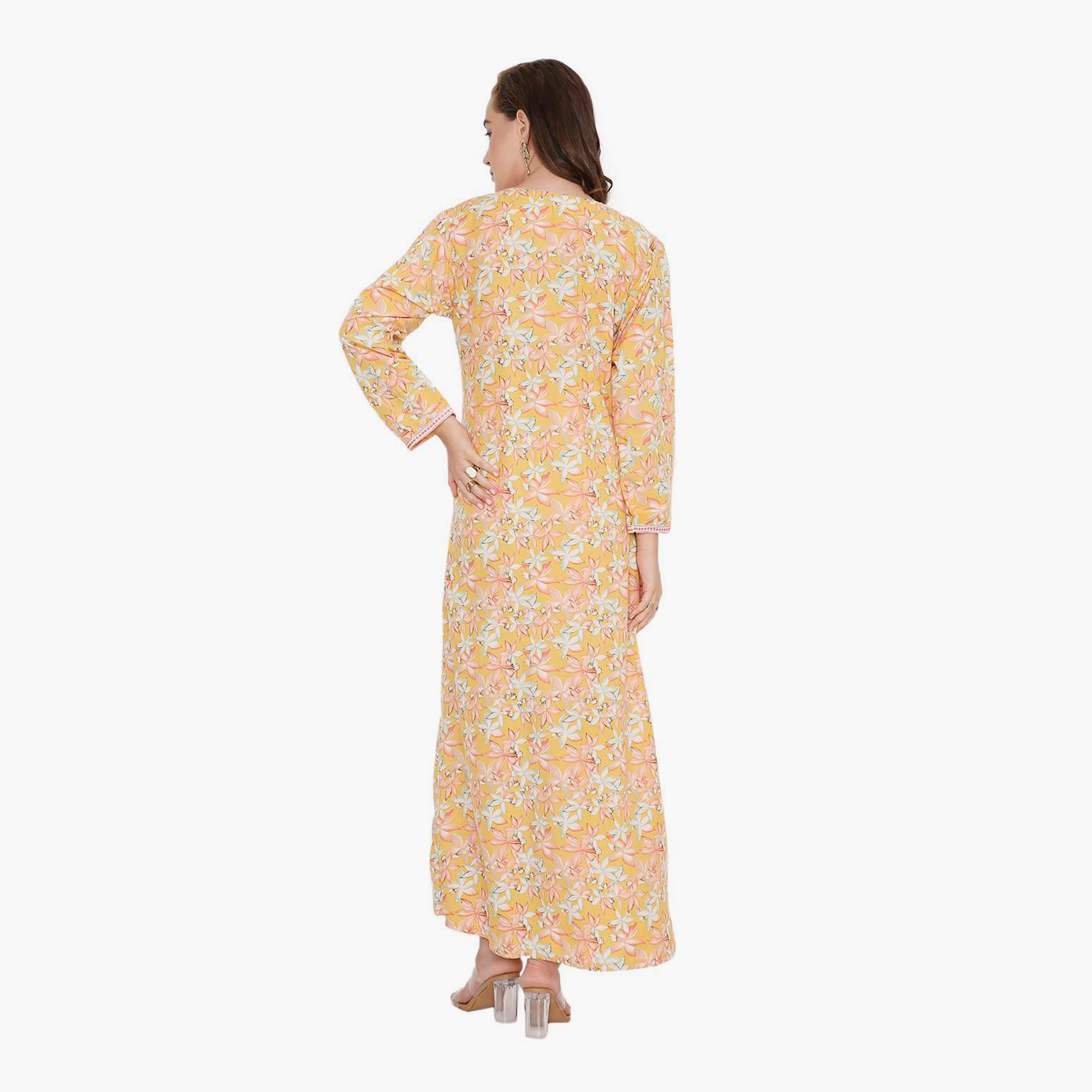 HanaandSara Floral Print & Embroidered Yoke Women's Jalabiya-women-arabicclothing-jalabiyas-image-15