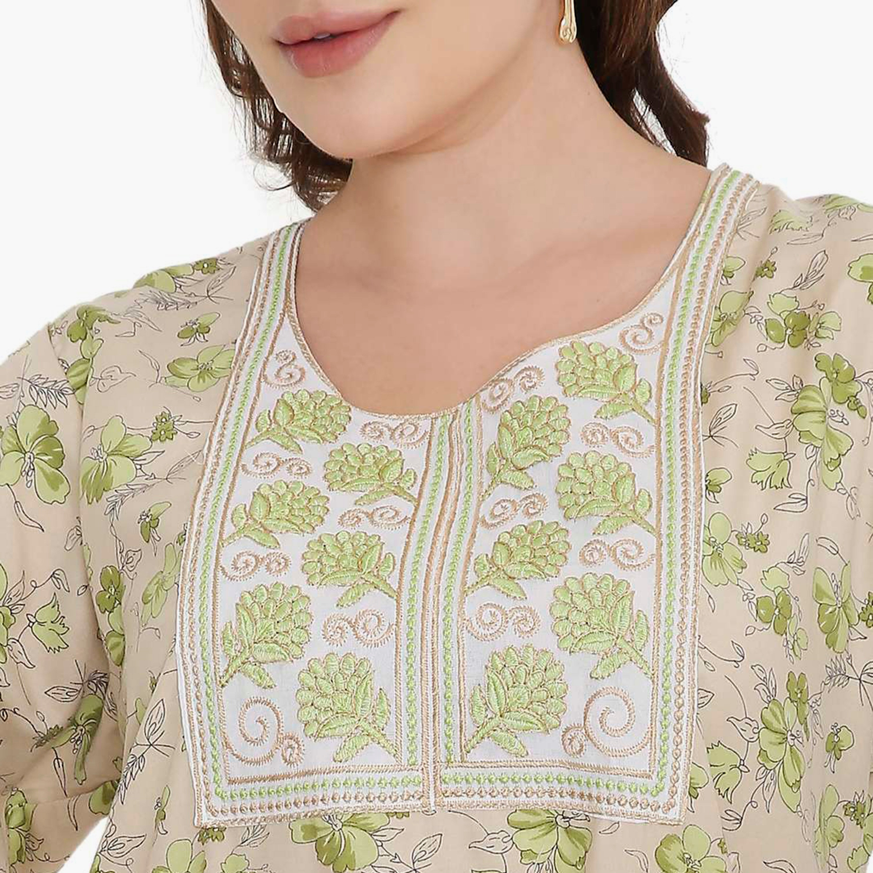 HanaandSara Floral Print & Embroidered Yoke Women's Jalabiya-women-arabicclothing-jalabiyas-image-12