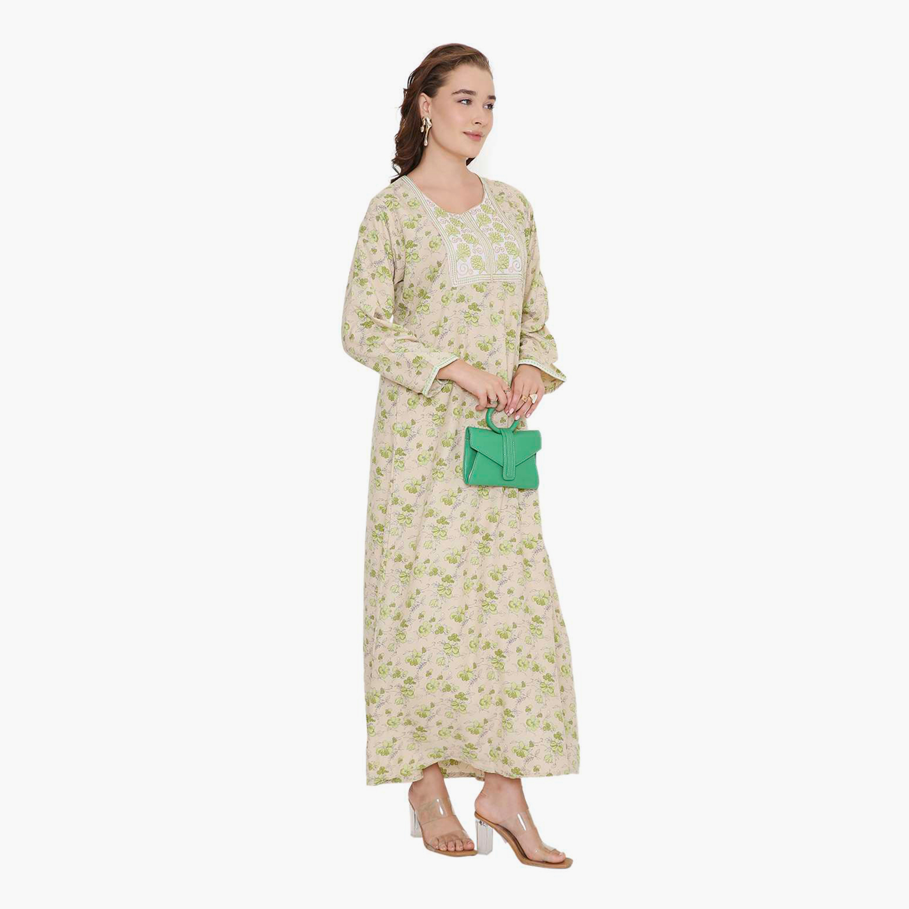 HanaandSara Floral Print & Embroidered Yoke Women's Jalabiya-women-arabicclothing-jalabiyas-image-13