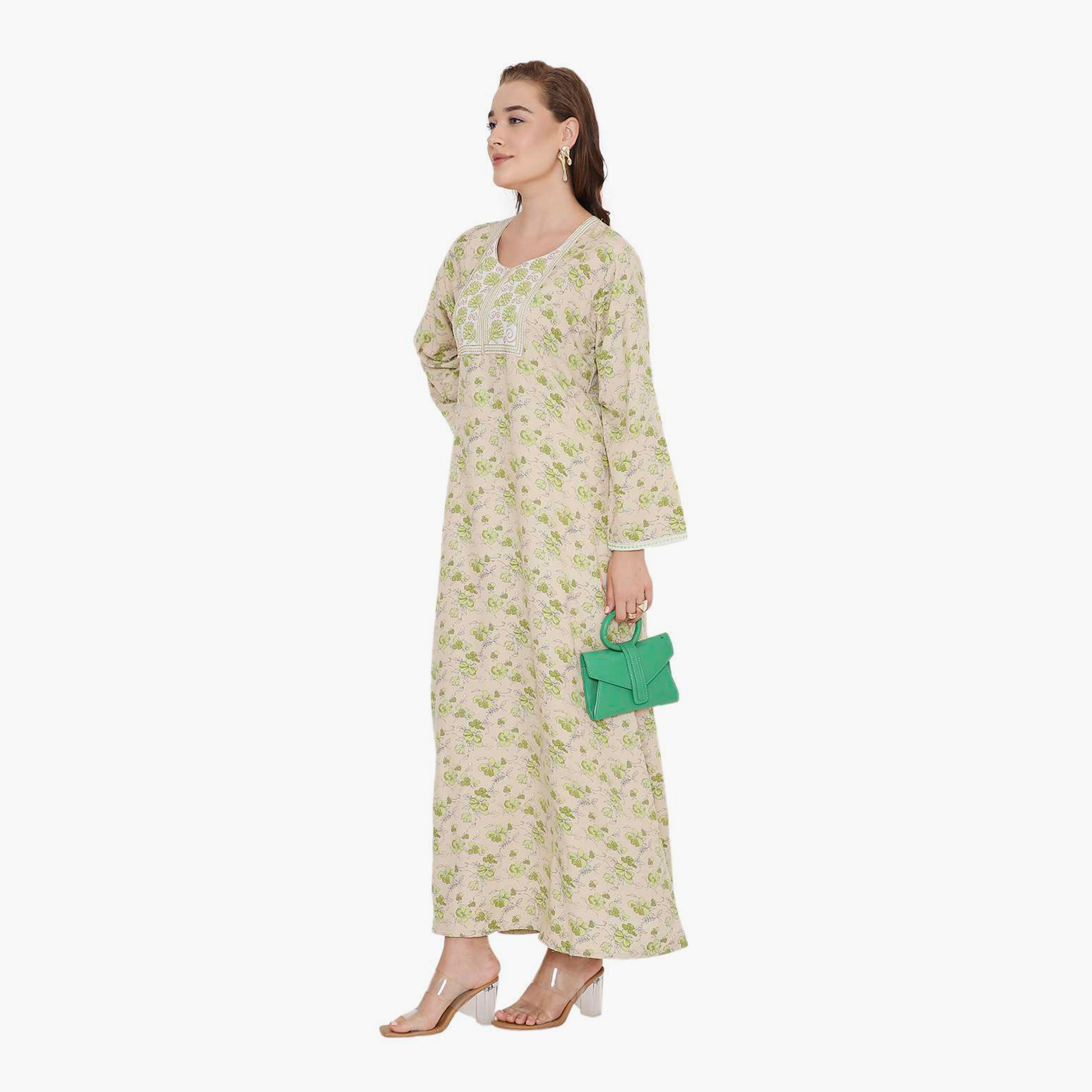 HanaandSara Floral Print & Embroidered Yoke Women's Jalabiya-women-arabicclothing-jalabiyas-image-14