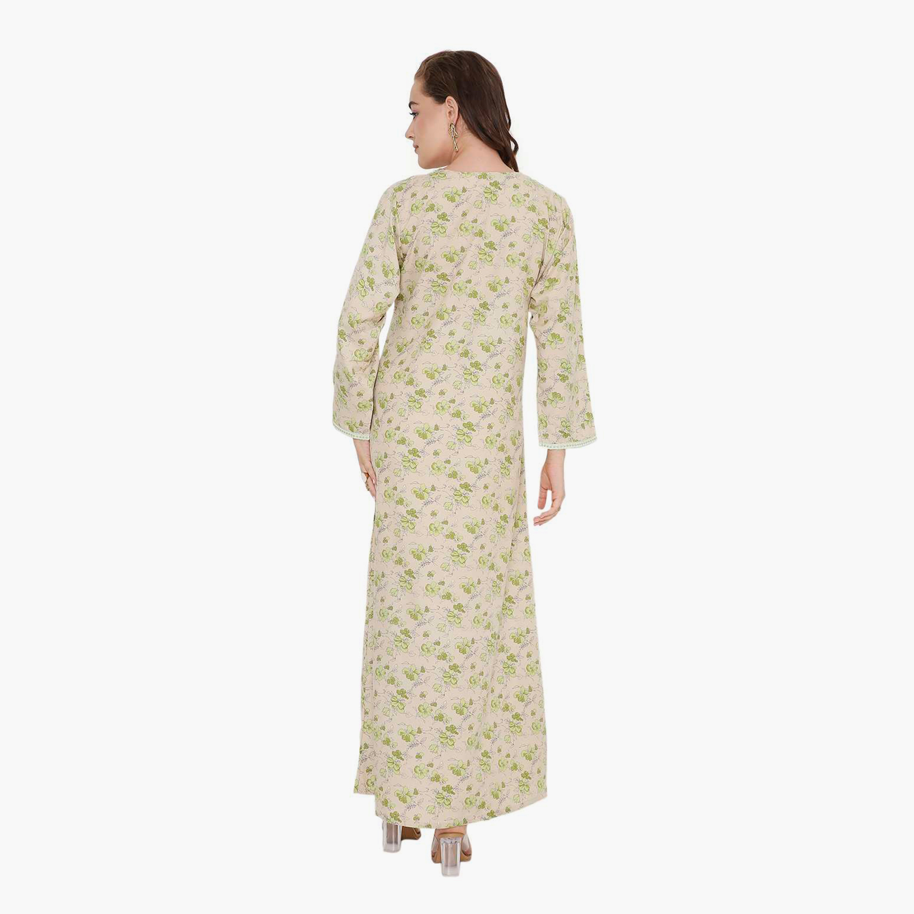 HanaandSara Floral Print & Embroidered Yoke Women's Jalabiya-women-arabicclothing-jalabiyas-image-15