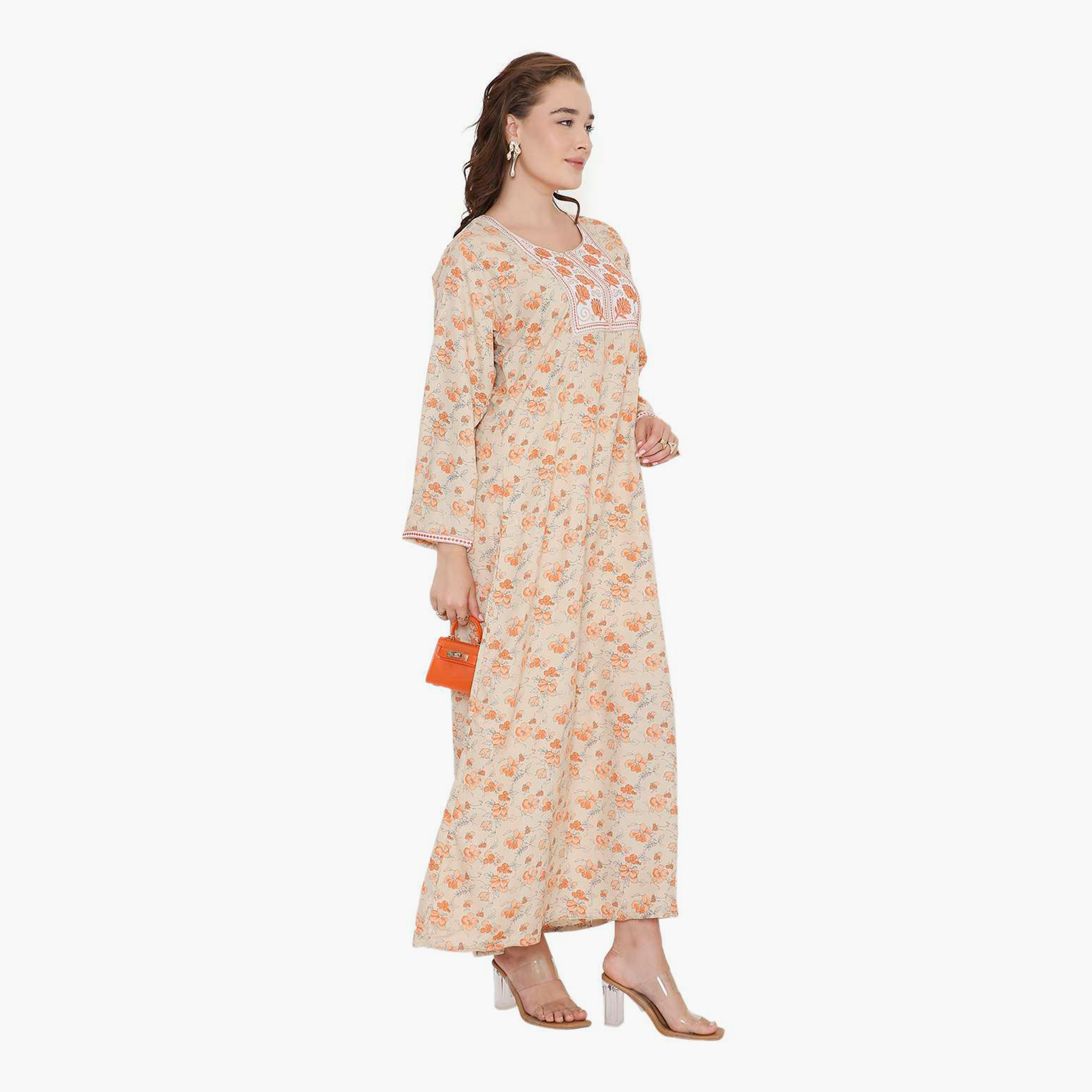 HanaandSara Floral Print & Embroidered Yoke Women's Jalabiya-women-arabicclothing-jalabiyas-image-8