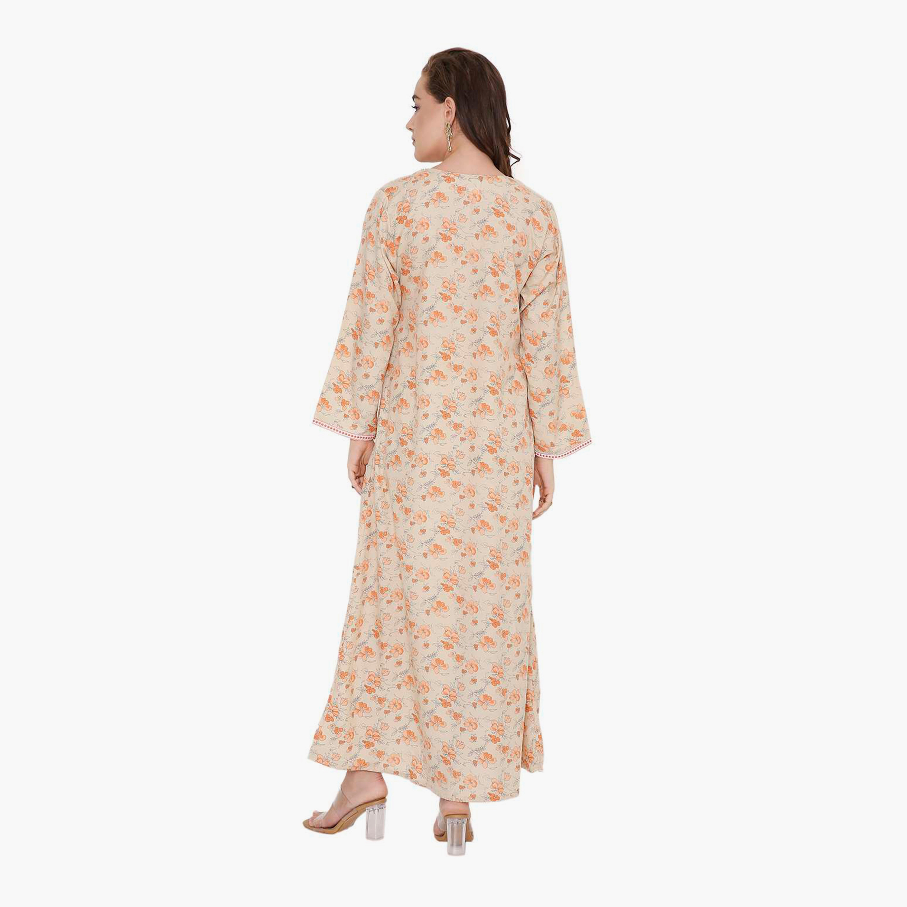 HanaandSara Floral Print & Embroidered Yoke Women's Jalabiya-women-arabicclothing-jalabiyas-image-10