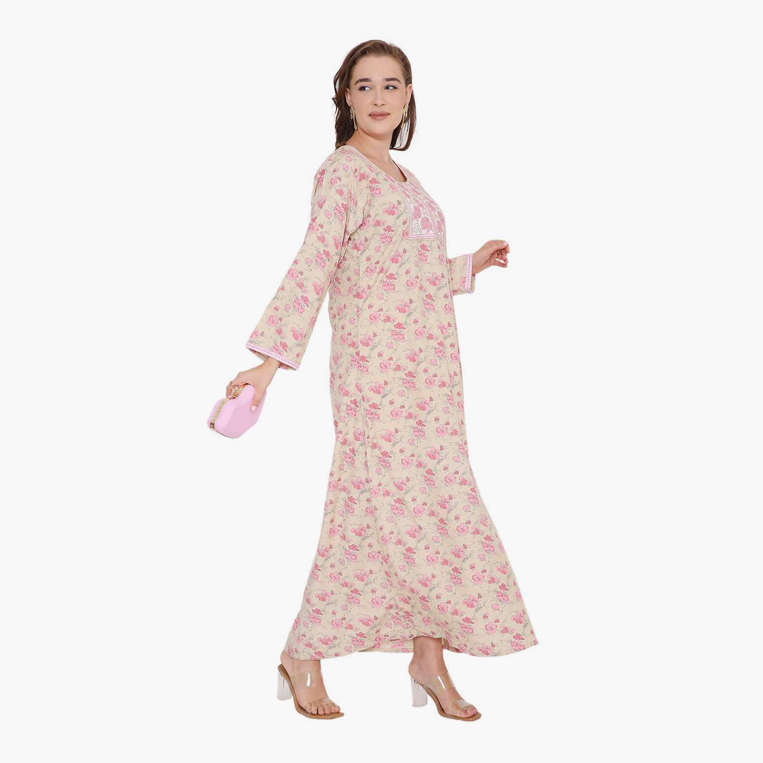 جلابية نسائية بطبعة زهور وصدرية مطرزة من هنا أند سارة-women-arabicclothing-jalabiyas-image-3