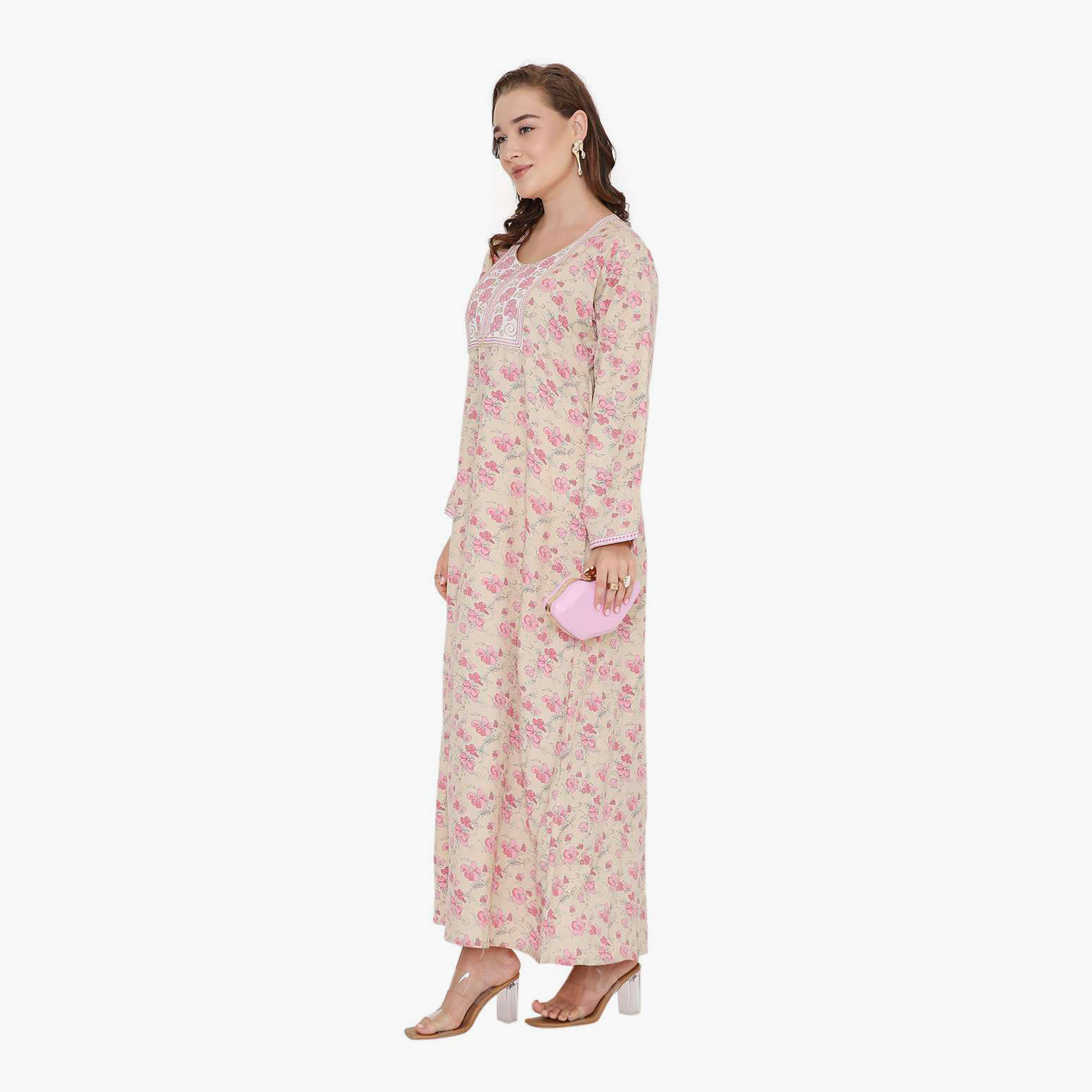 جلابية نسائية بطبعة زهور وصدرية مطرزة من هنا أند سارة-women-arabicclothing-jalabiyas-image-4