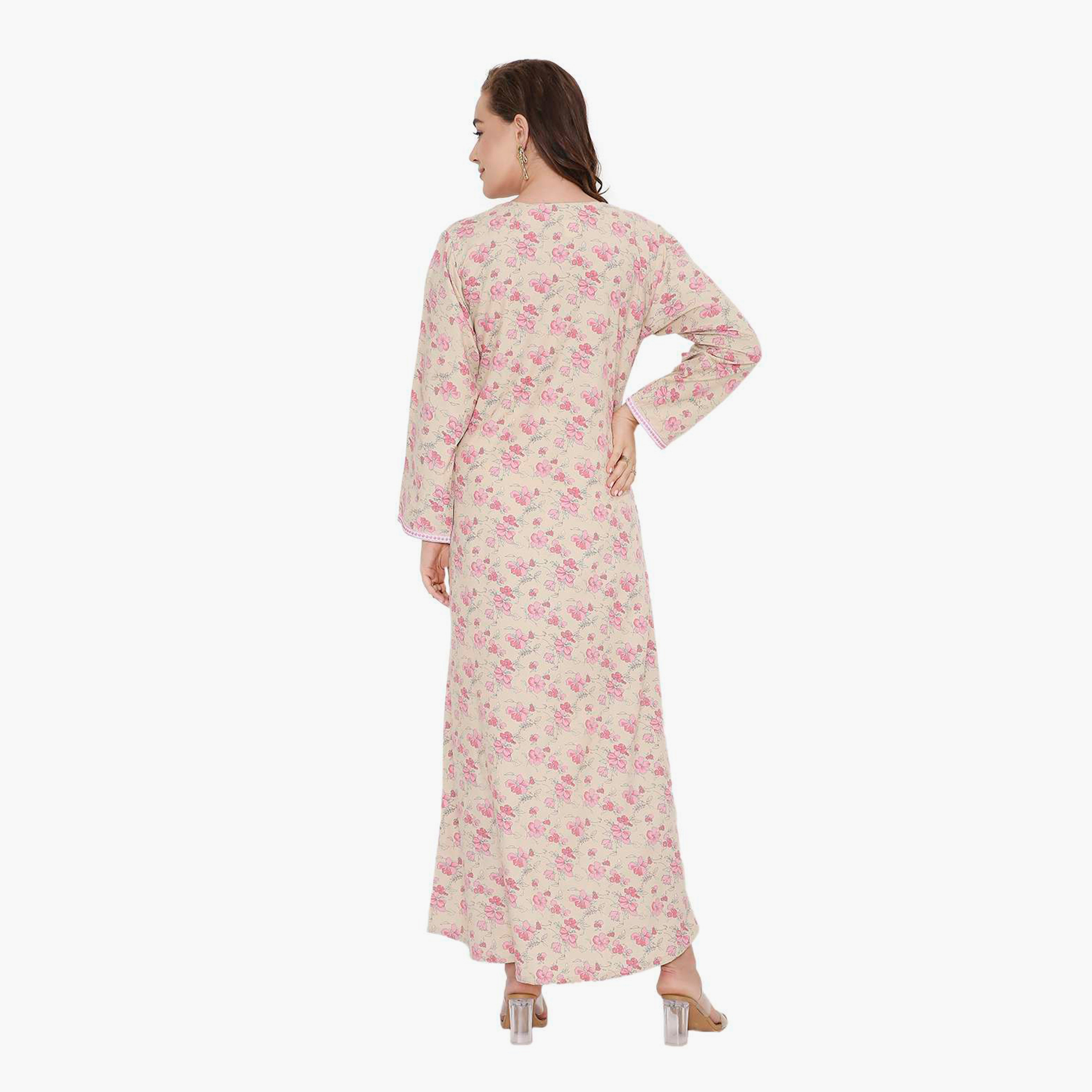 جلابية نسائية بطبعة زهور وصدرية مطرزة من هنا أند سارة-women-arabicclothing-jalabiyas-image-5