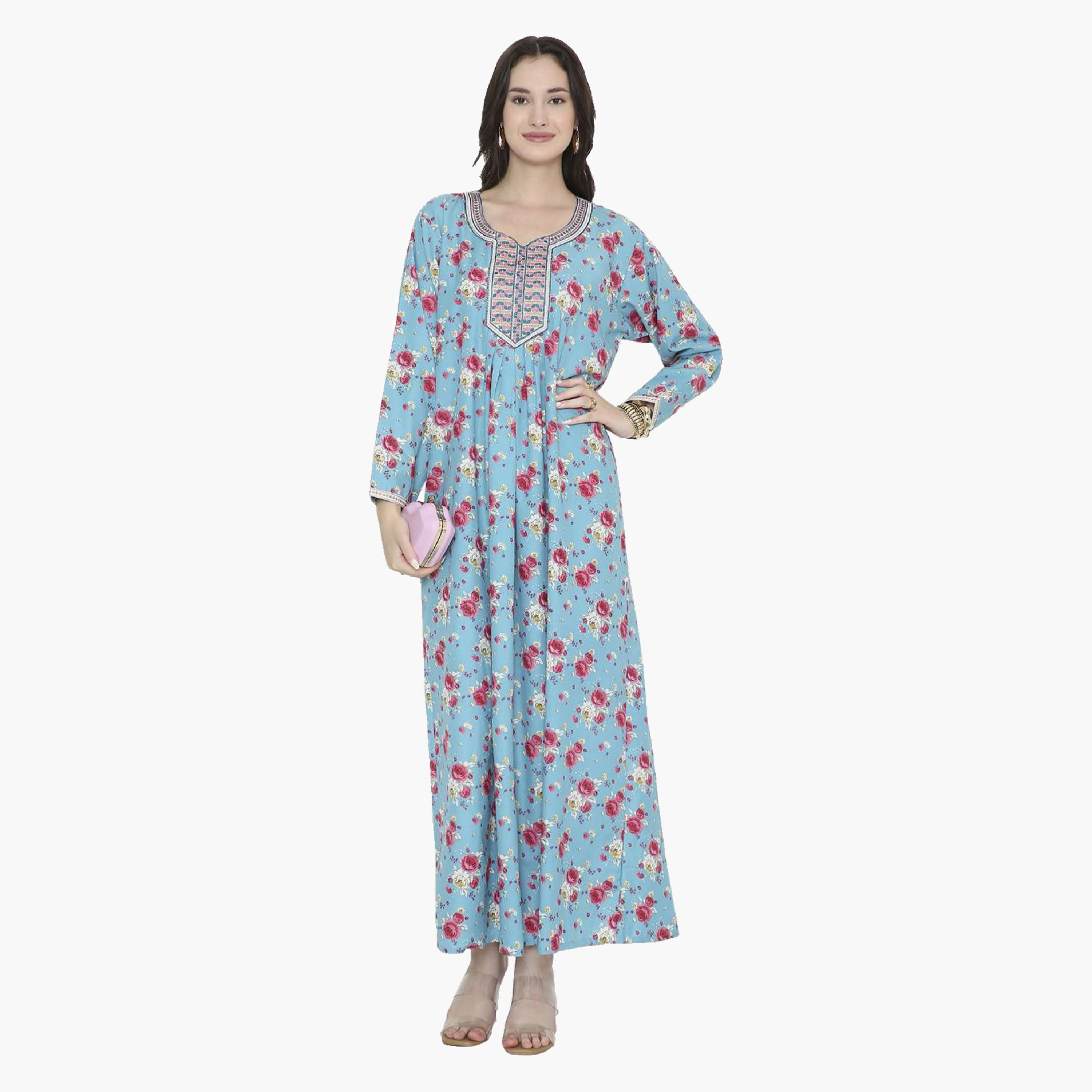 جلابية نسائية بطبعة ورود من هانا اند سارة-women-arabicclothing-jalabiyas-image-1