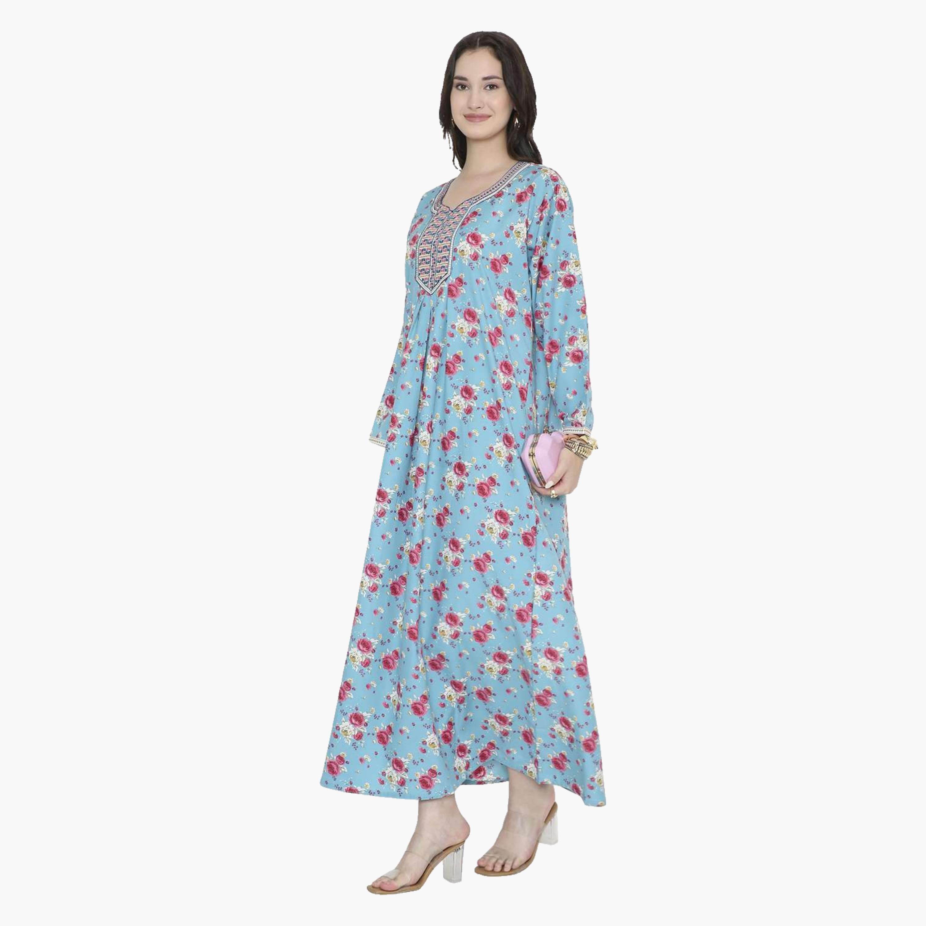 جلابية نسائية بطبعة ورود من هانا اند سارة-women-arabicclothing-jalabiyas-image-4