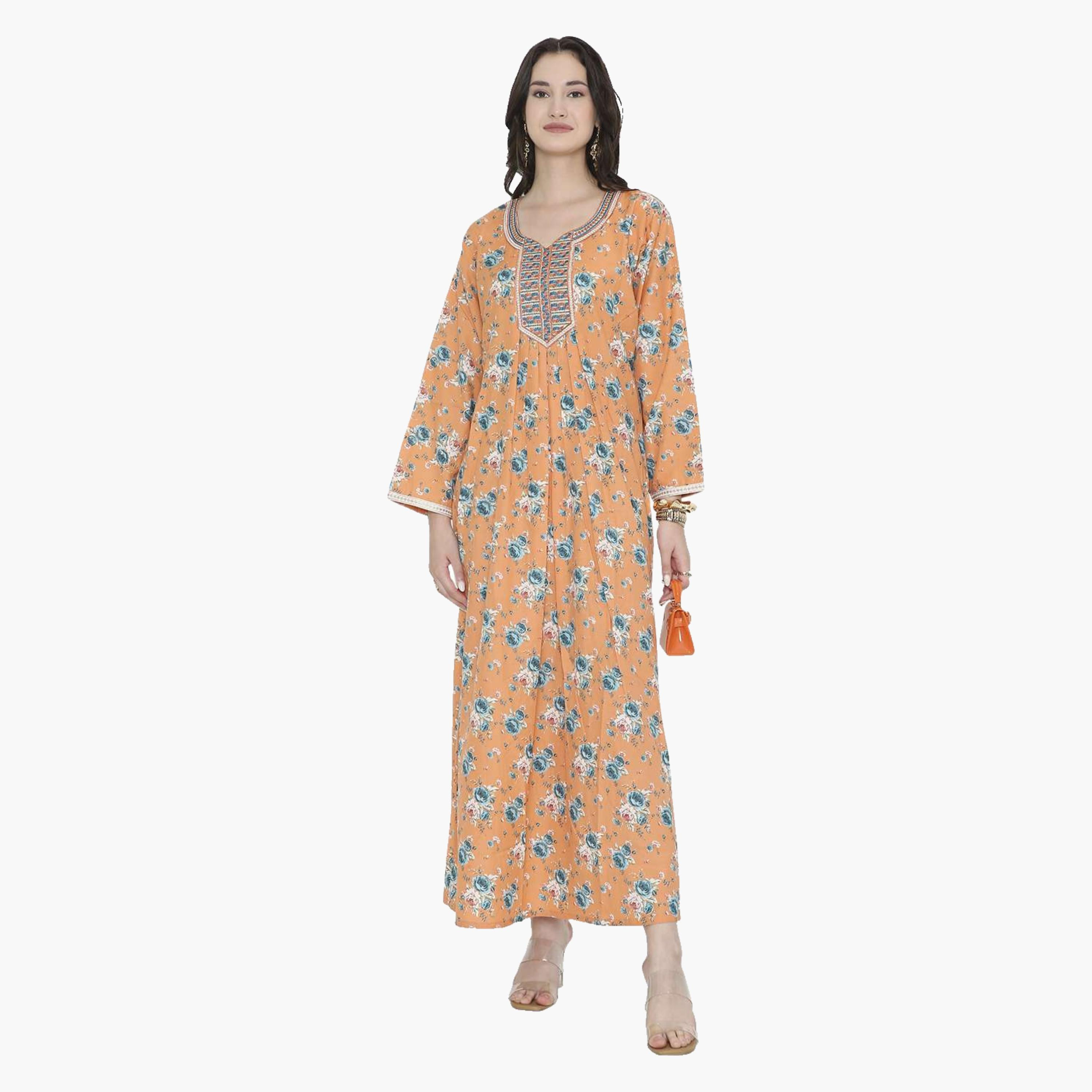 HanaandSara Floral Print Women's Jalabiya-women-arabicclothing-jalabiyas-image-1