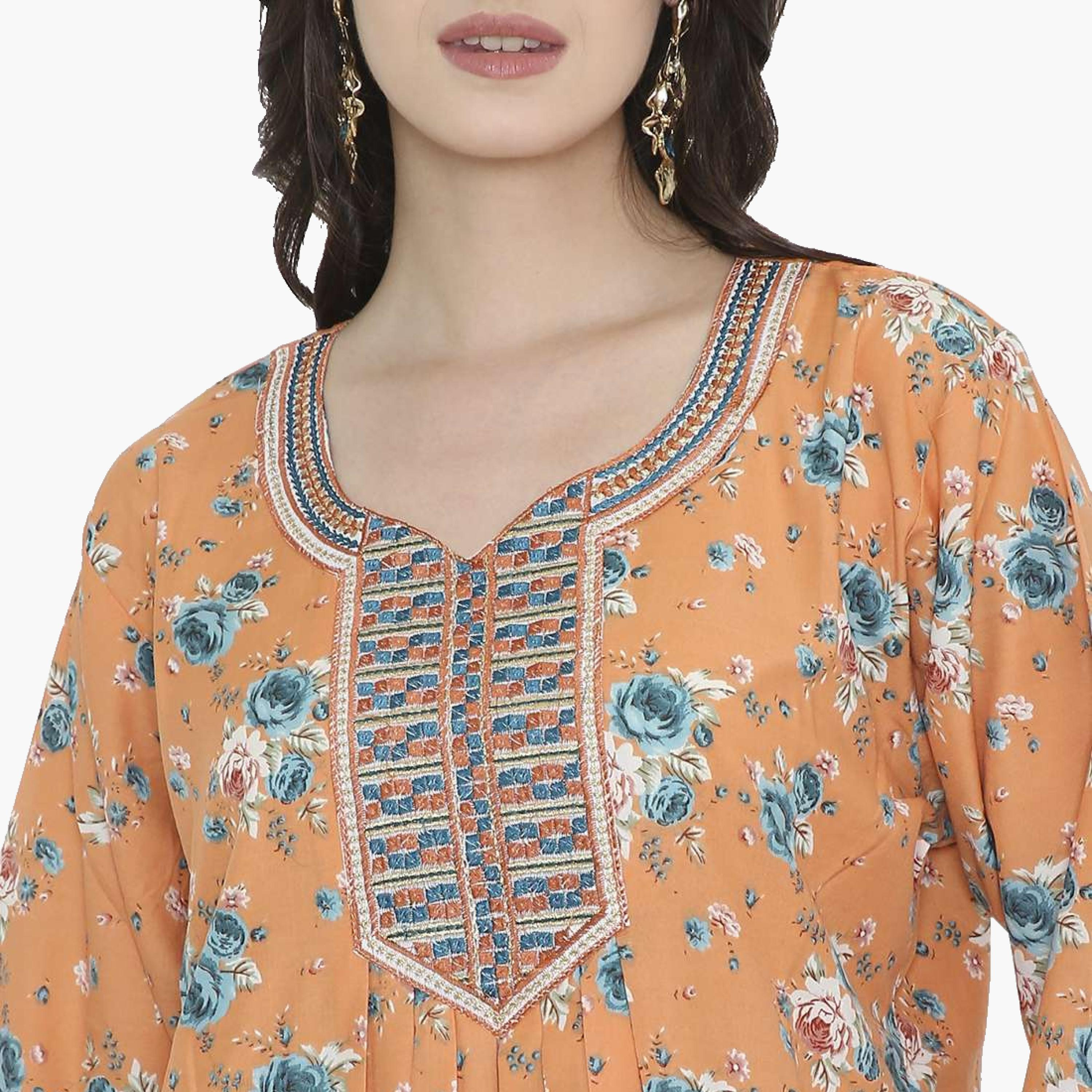 HanaandSara Floral Print Women's Jalabiya-women-arabicclothing-jalabiyas-image-2