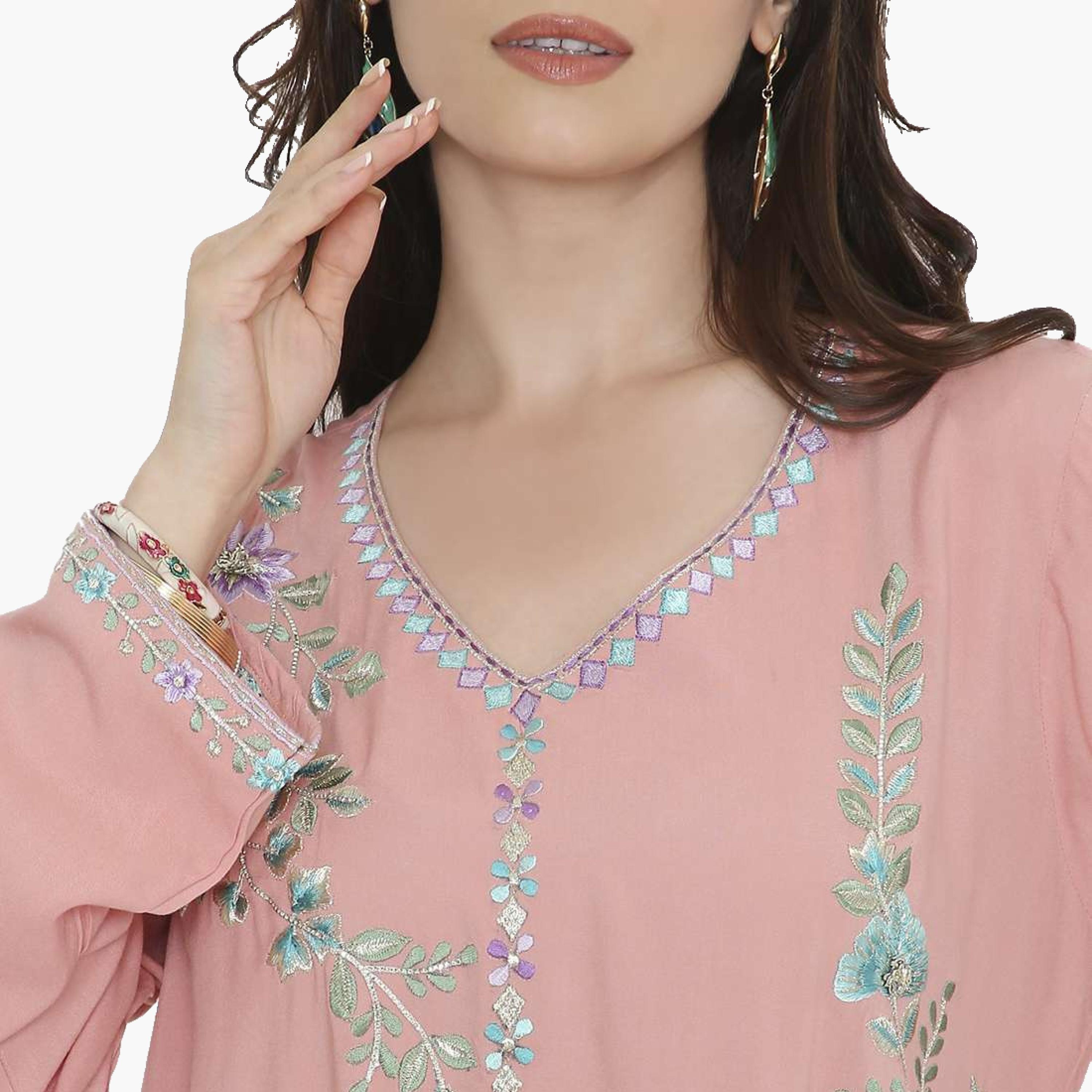 HanaandSara Floral Embroidered Women's Jalabiya-women-arabicclothing-jalabiyas-image-7