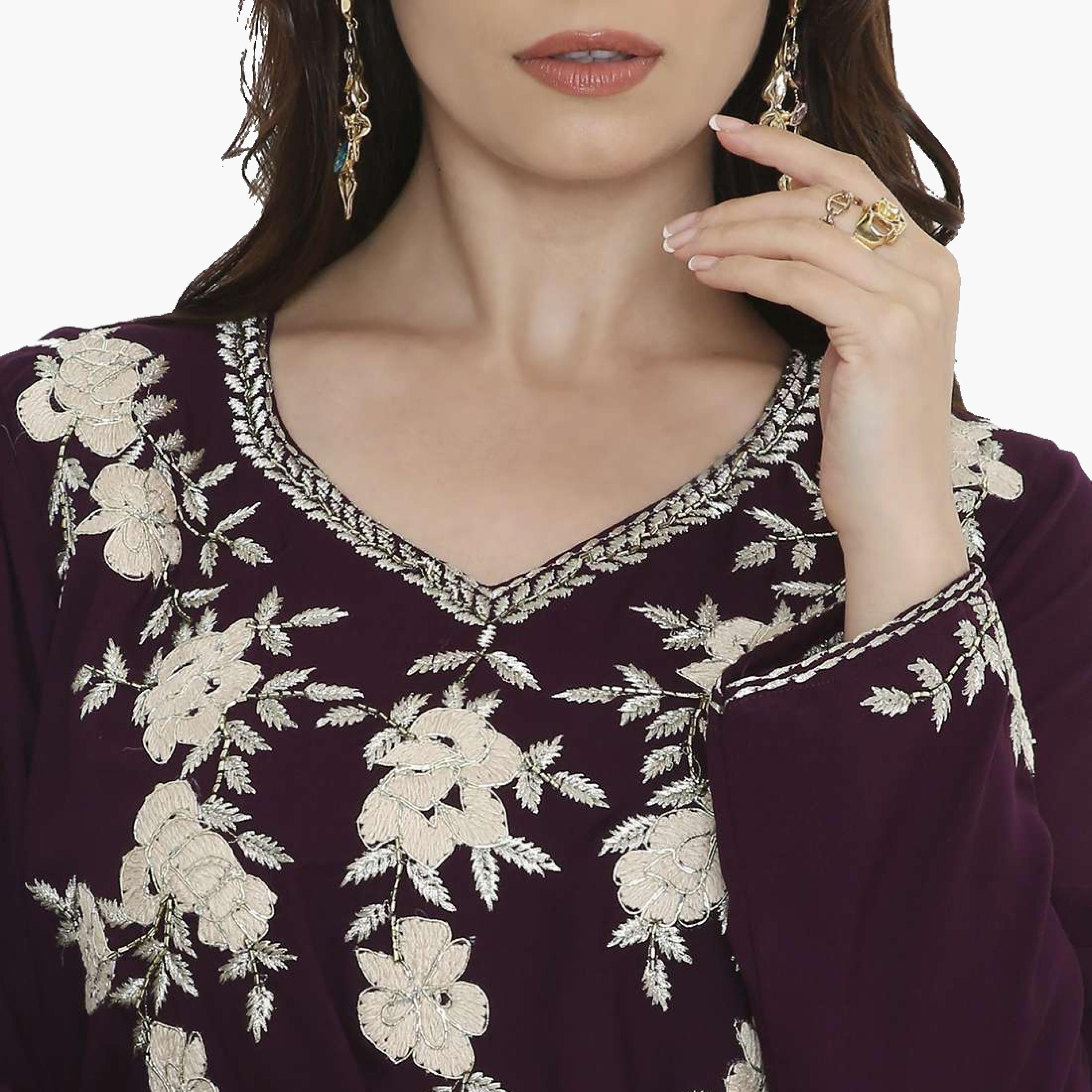 HanaandSara Floral Embroidered Women's Evening Jalabiya-women-arabicclothing-jalabiyas-image-2