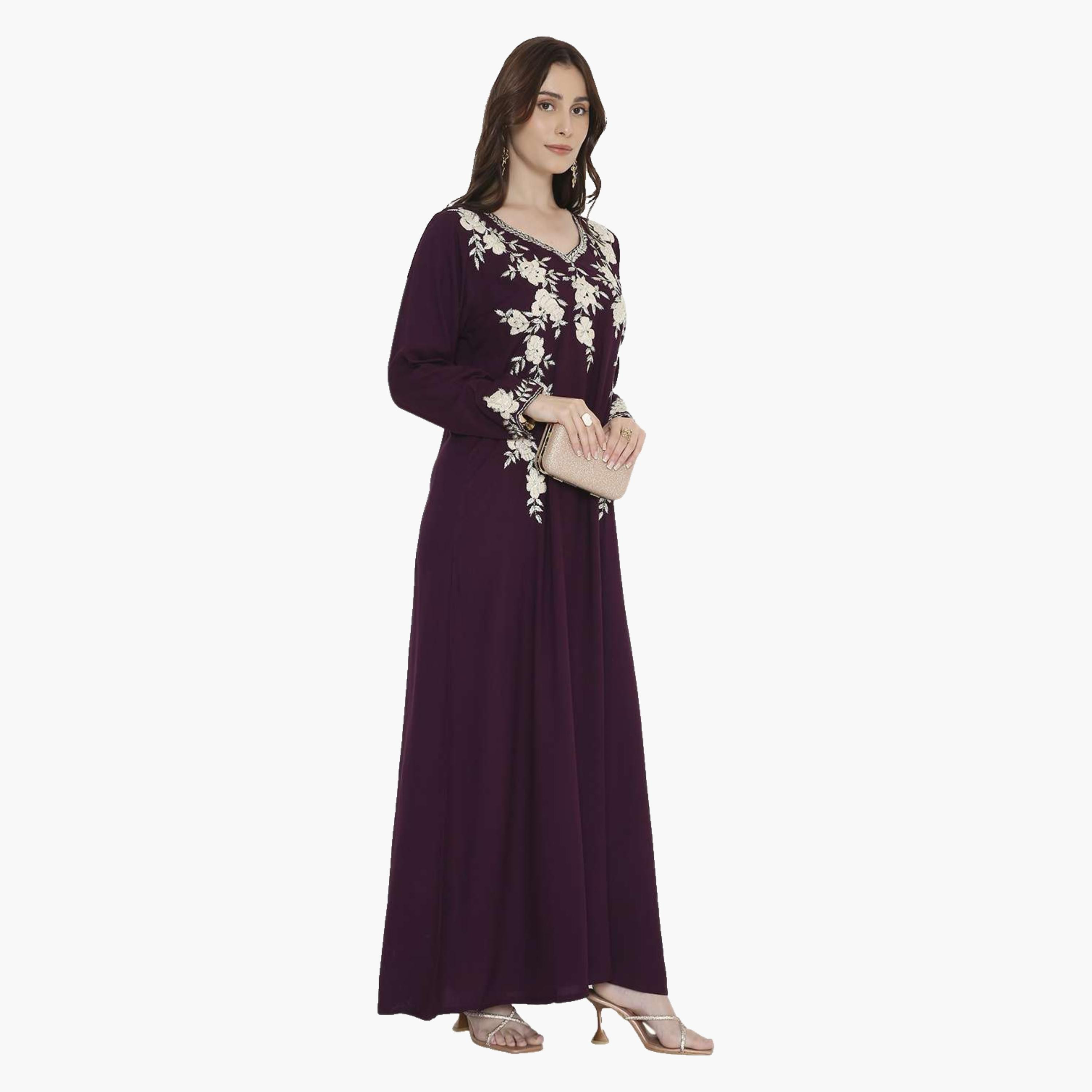 HanaandSara Floral Embroidered Women's Evening Jalabiya-women-arabicclothing-jalabiyas-image-3