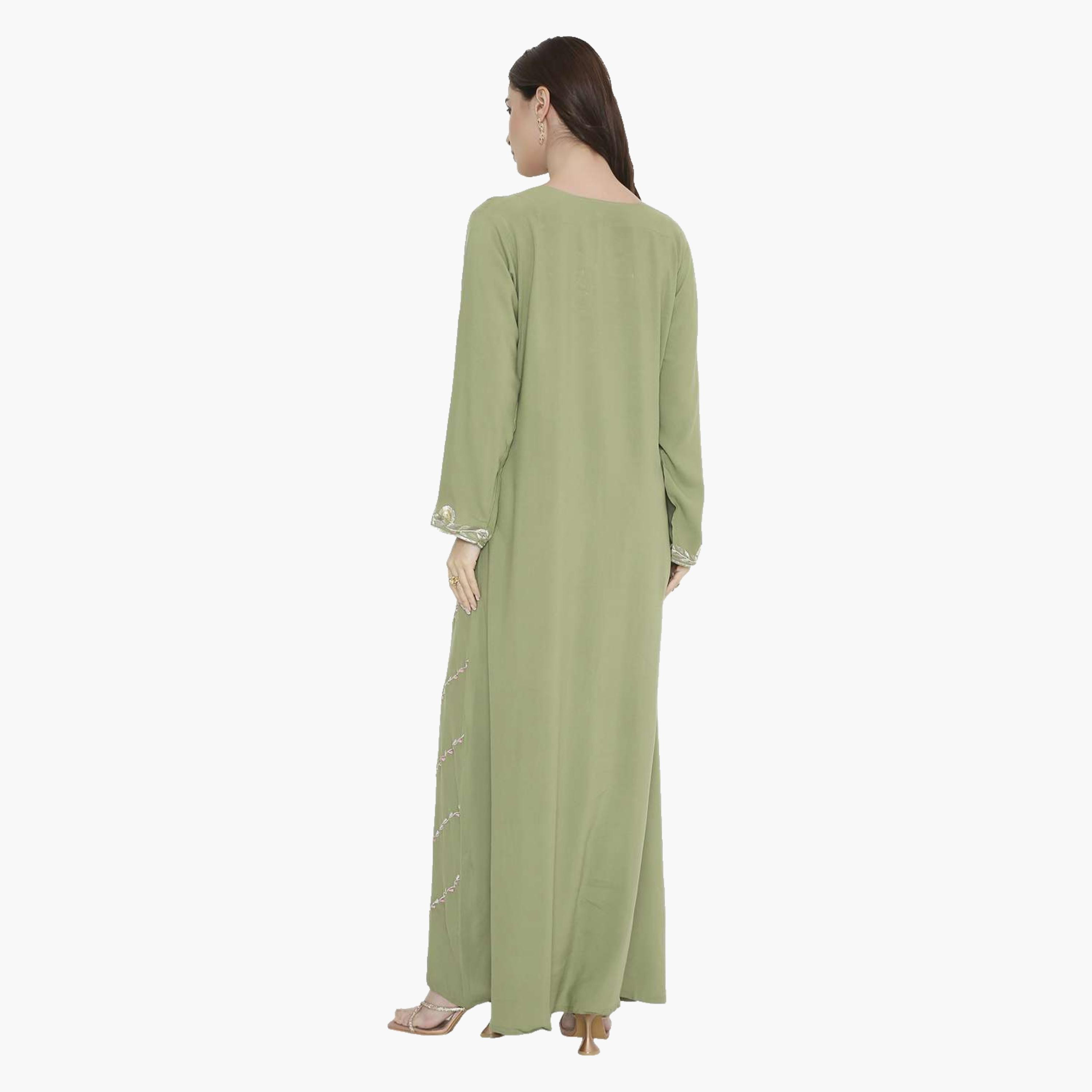 HanaandSara Floral Embroidered Notched Neck Women's Evening Jalabiya-women-arabicclothing-jalabiyas-image-5