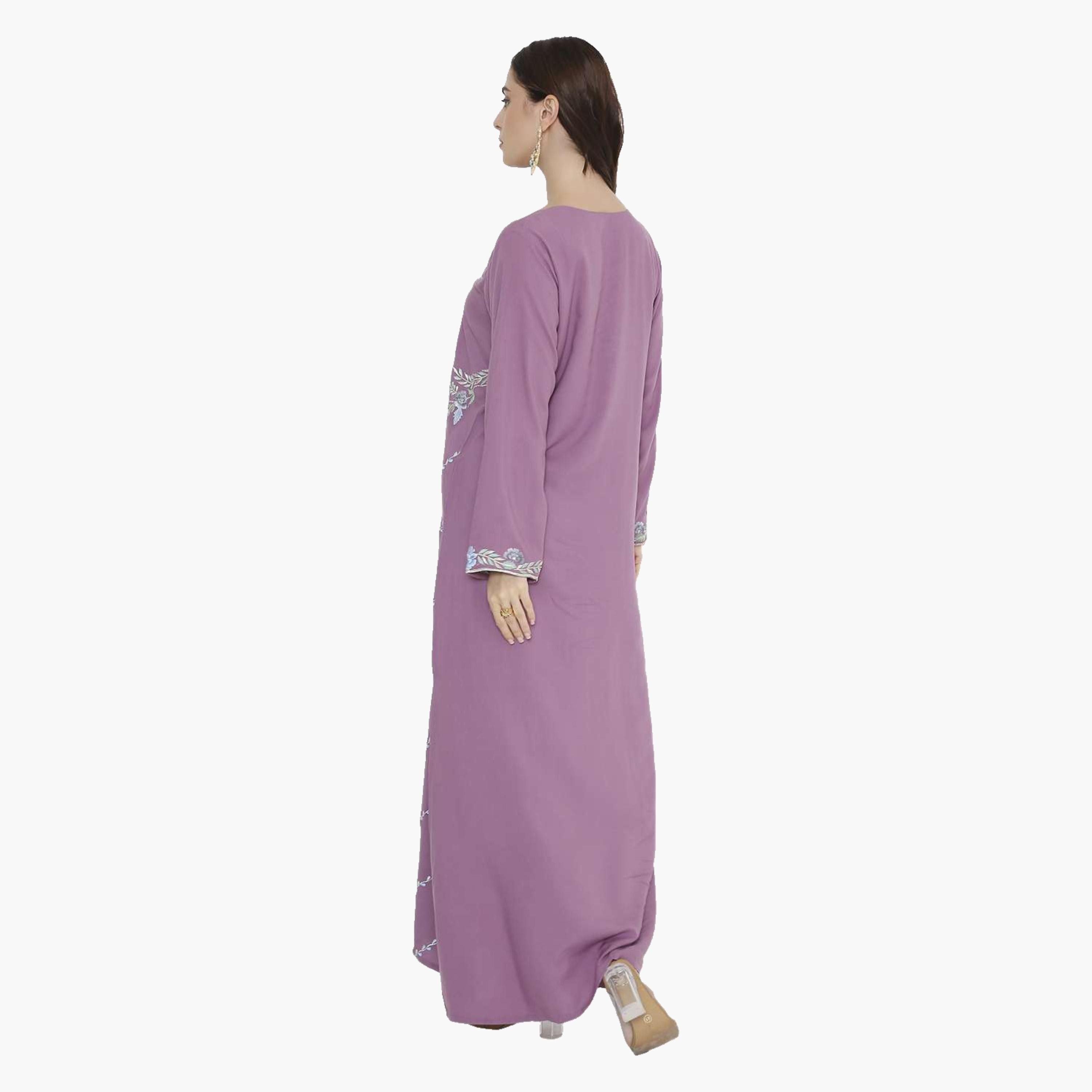 جلابية سهرة نسائية مطرزة بالورود بياقة على شكل فتحة من هانا اند سارة-women-arabicclothing-jalabiyas-image-10