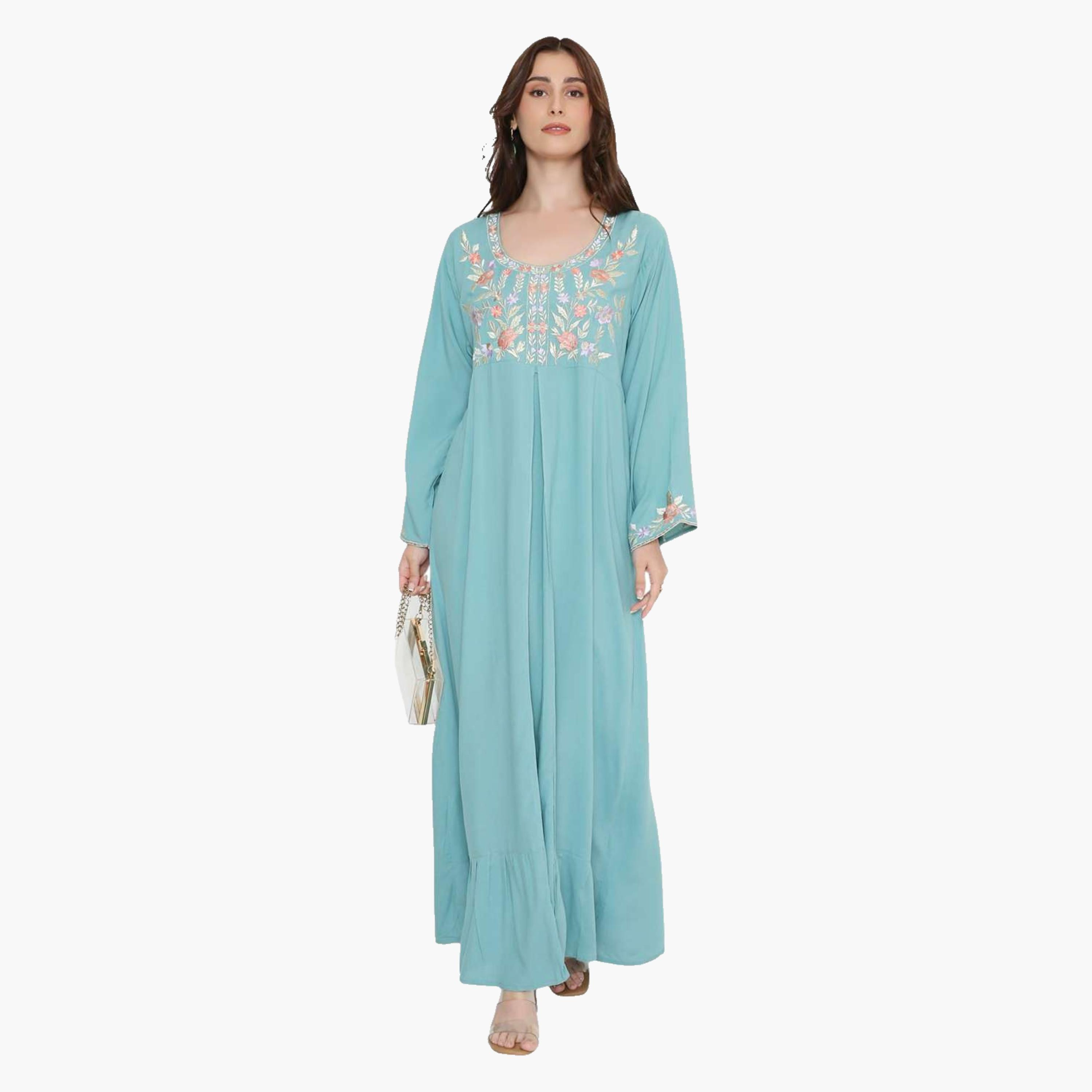 HanaandSara Floral Embroidered Women's Evening Tiered Jalabiya-women-arabicclothing-jalabiyas-image-1